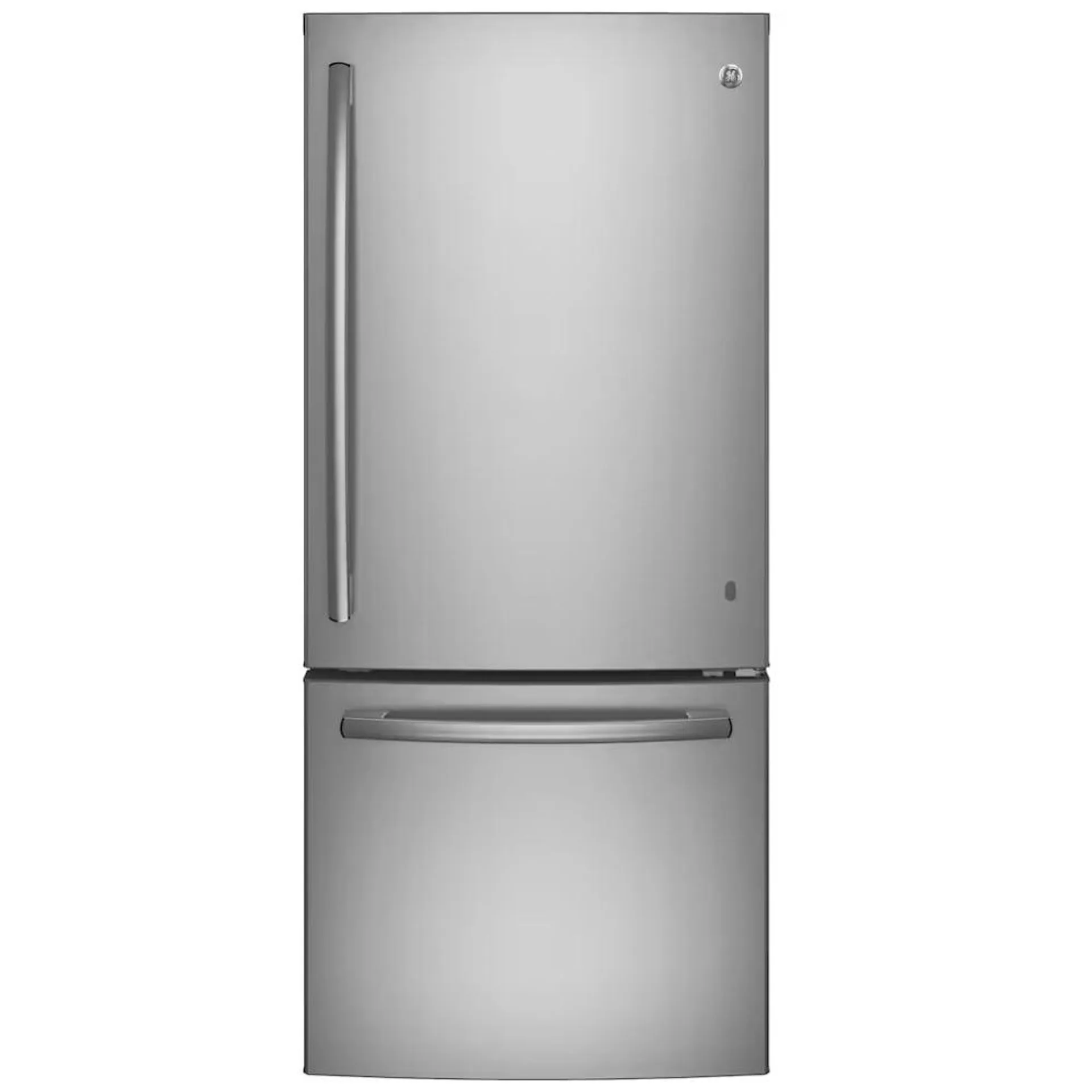 GE GDE21DYRKFS Bottom Freezer Refrigerator, 30 inch Width, ENERGY STAR Certified, 21.0 cu. ft. Capacity, Stainless Steel colour Glass Shelves, Multi-Shelf Air Management Tower, Frost Guard