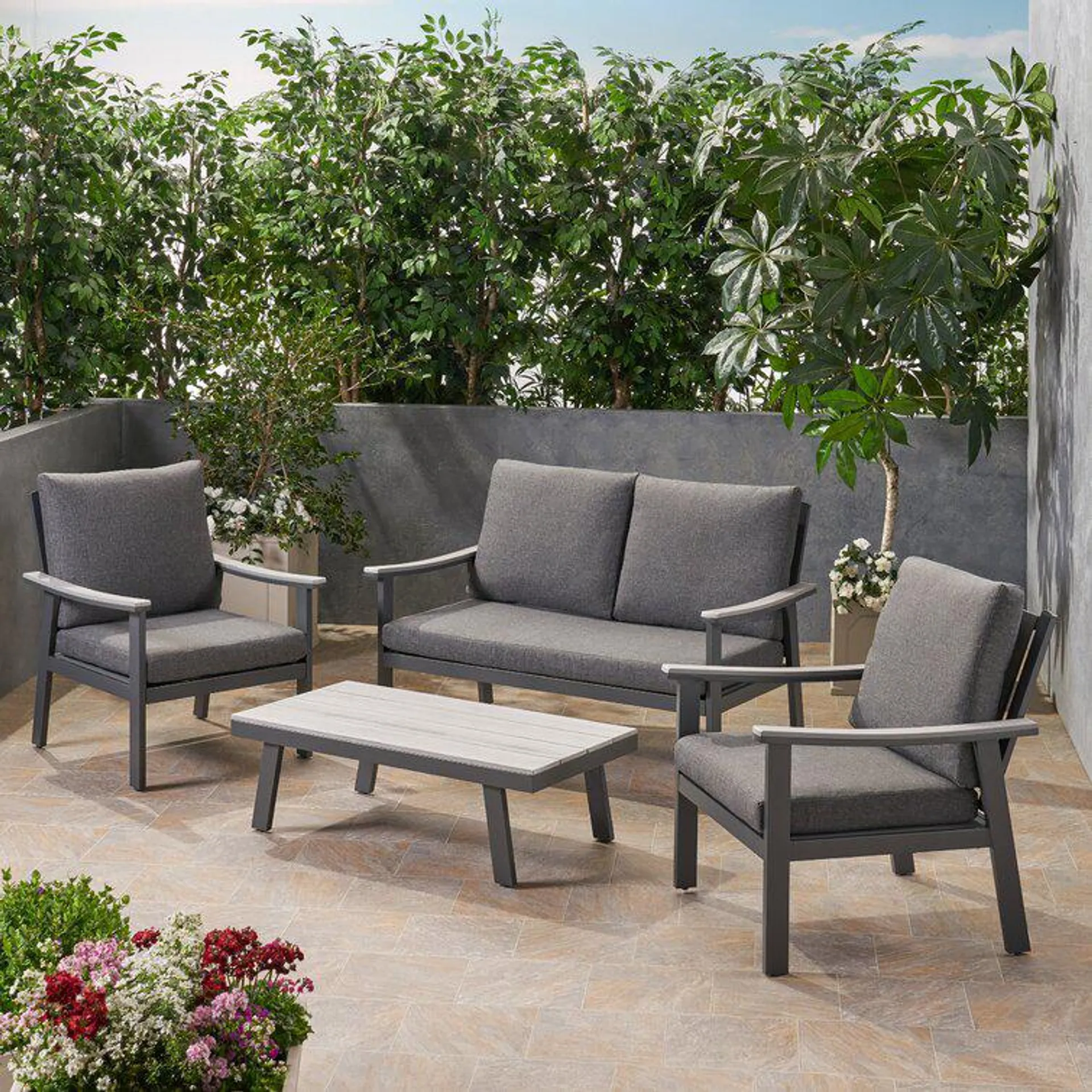 Leslee Outdoor 4-Piece Sofa Seating Group with Cushions