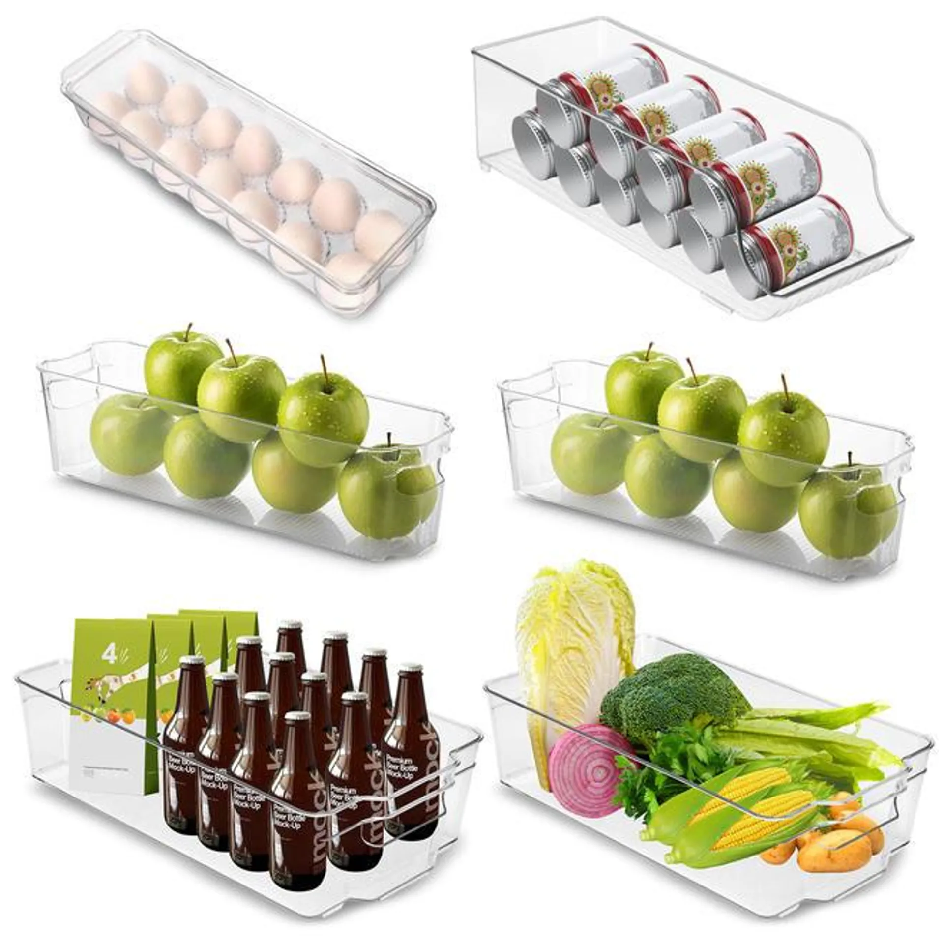 PET Refrigerator Storage Container Bins Fridge Bins Freezer Organizer Stackable 6Pc - SortWise®