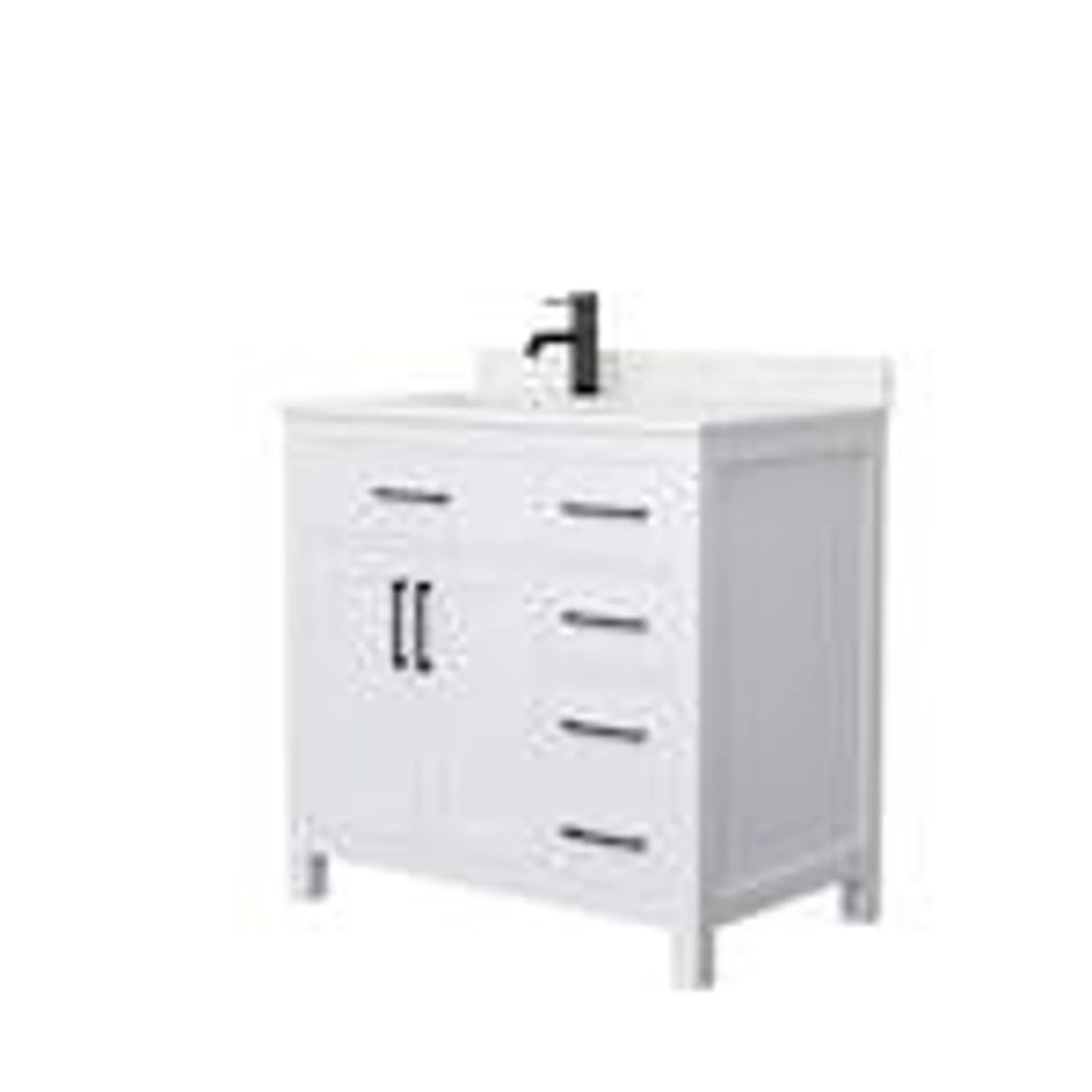 Beckett 36 in. White Single Vanity, Carrara Cultured Marble Top, Square Sink, Black Trim