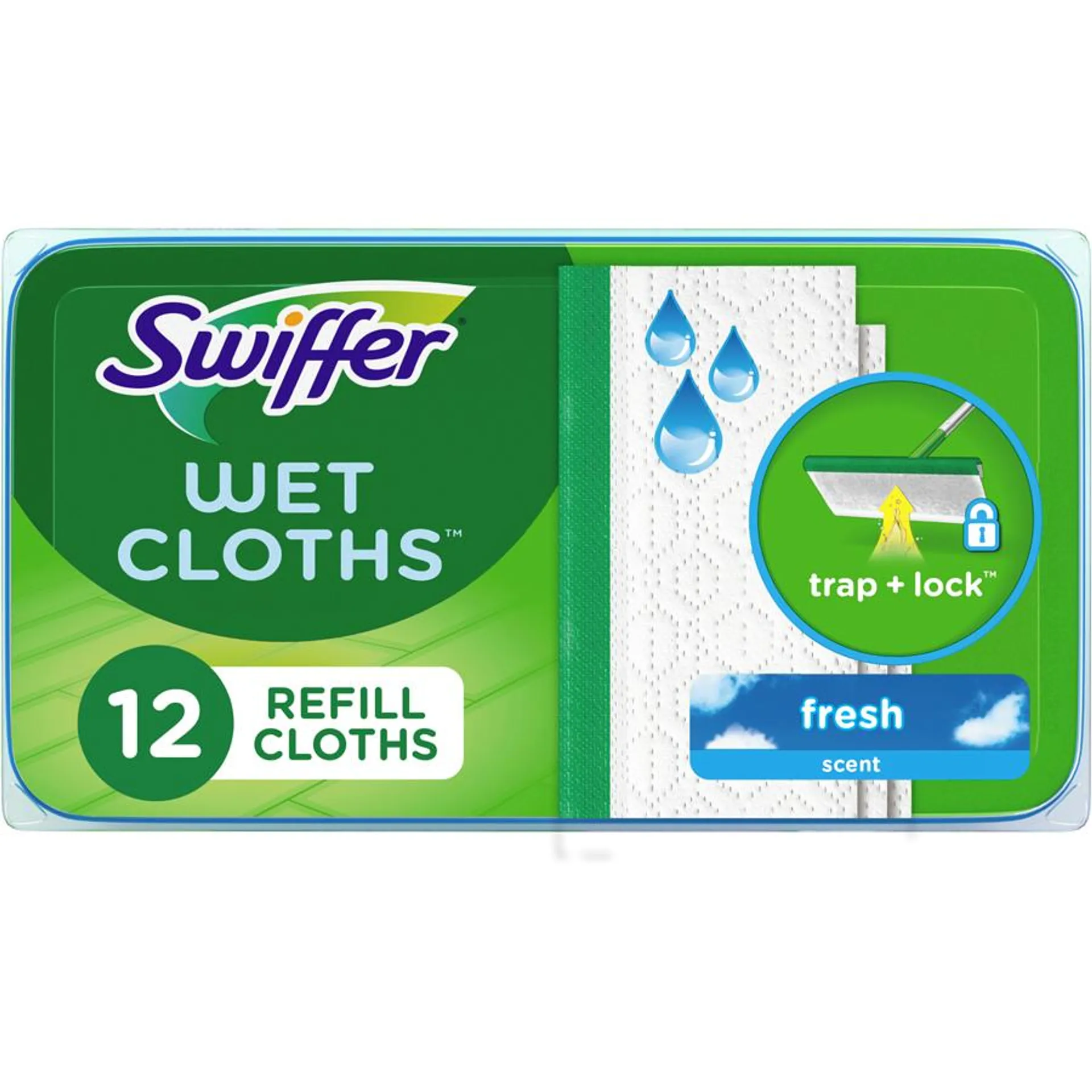 Sweeper Wet Mopping Cloth Refills for Floor Mopping and Cleaning, Multi-Surface Floor Cleaner, Fresh Scent, 12 count