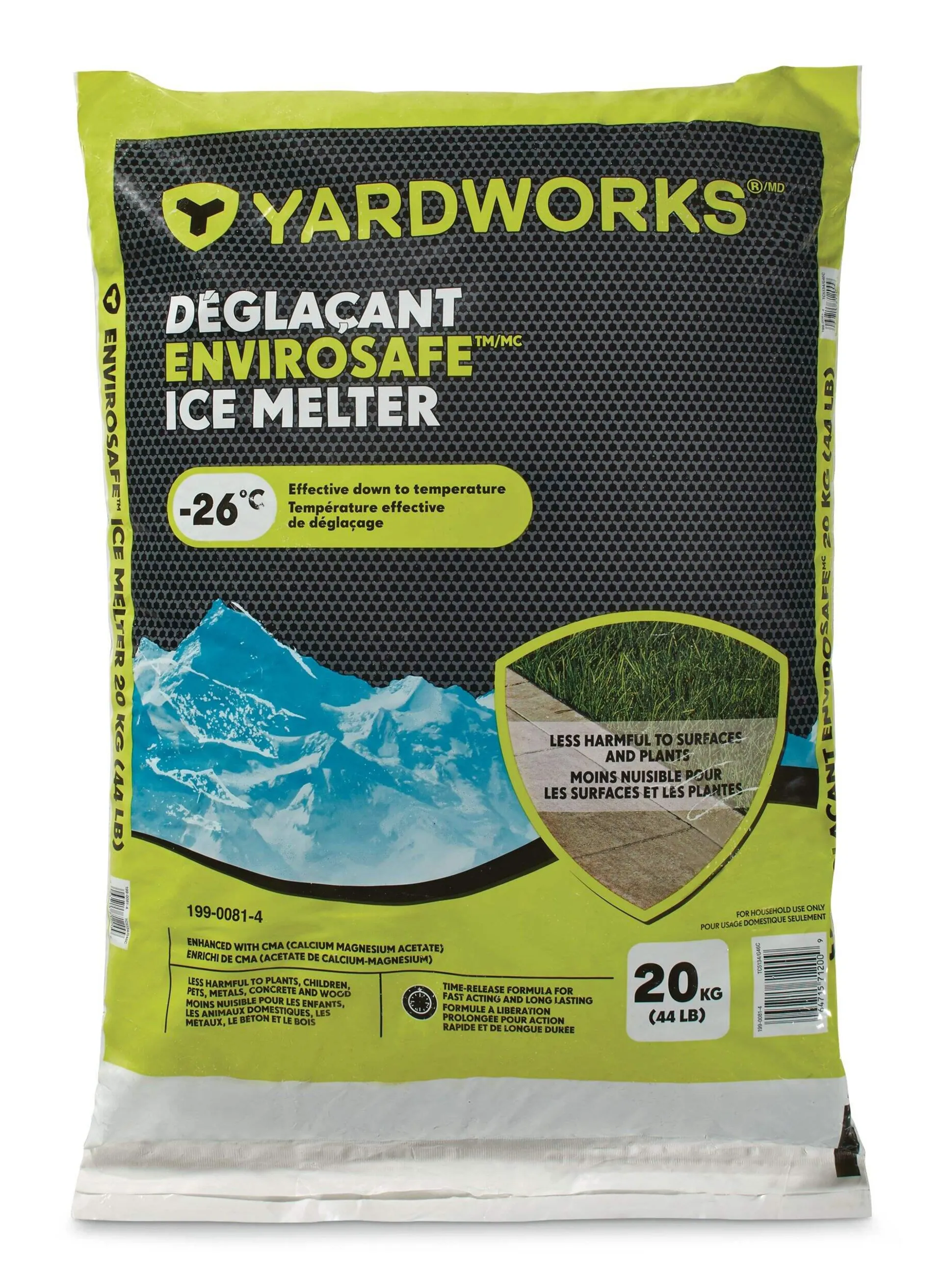 Yardworks Envirosafe™ Ice Melt Bag, Less Harmful to Surfaces, Vegetation, & Pets, 20-kg