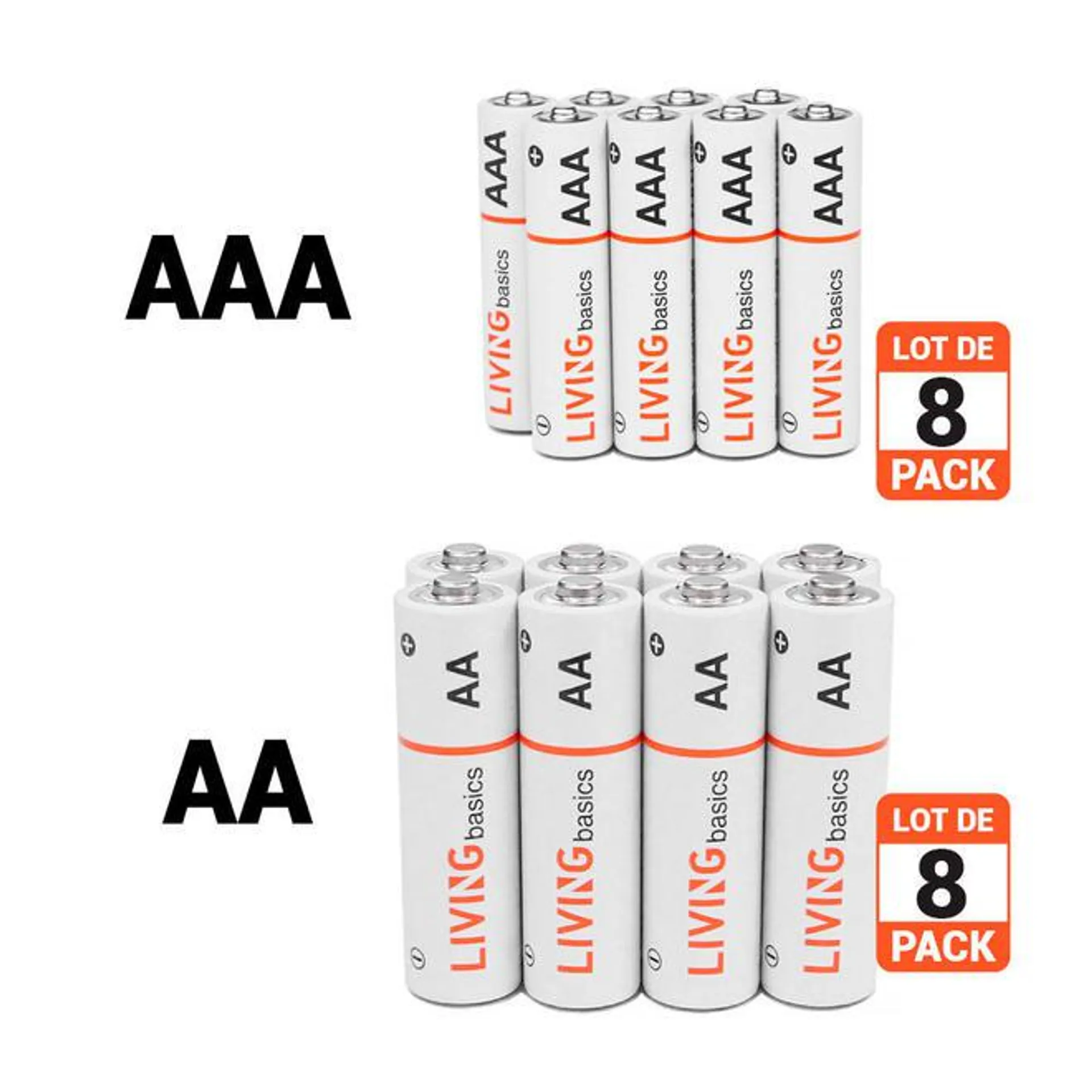 Alkaline Battery in Paper Box Packing Combo, AA 8Pcs/Pack & AAA 8Pcs/Pack - LIVINGbasics®