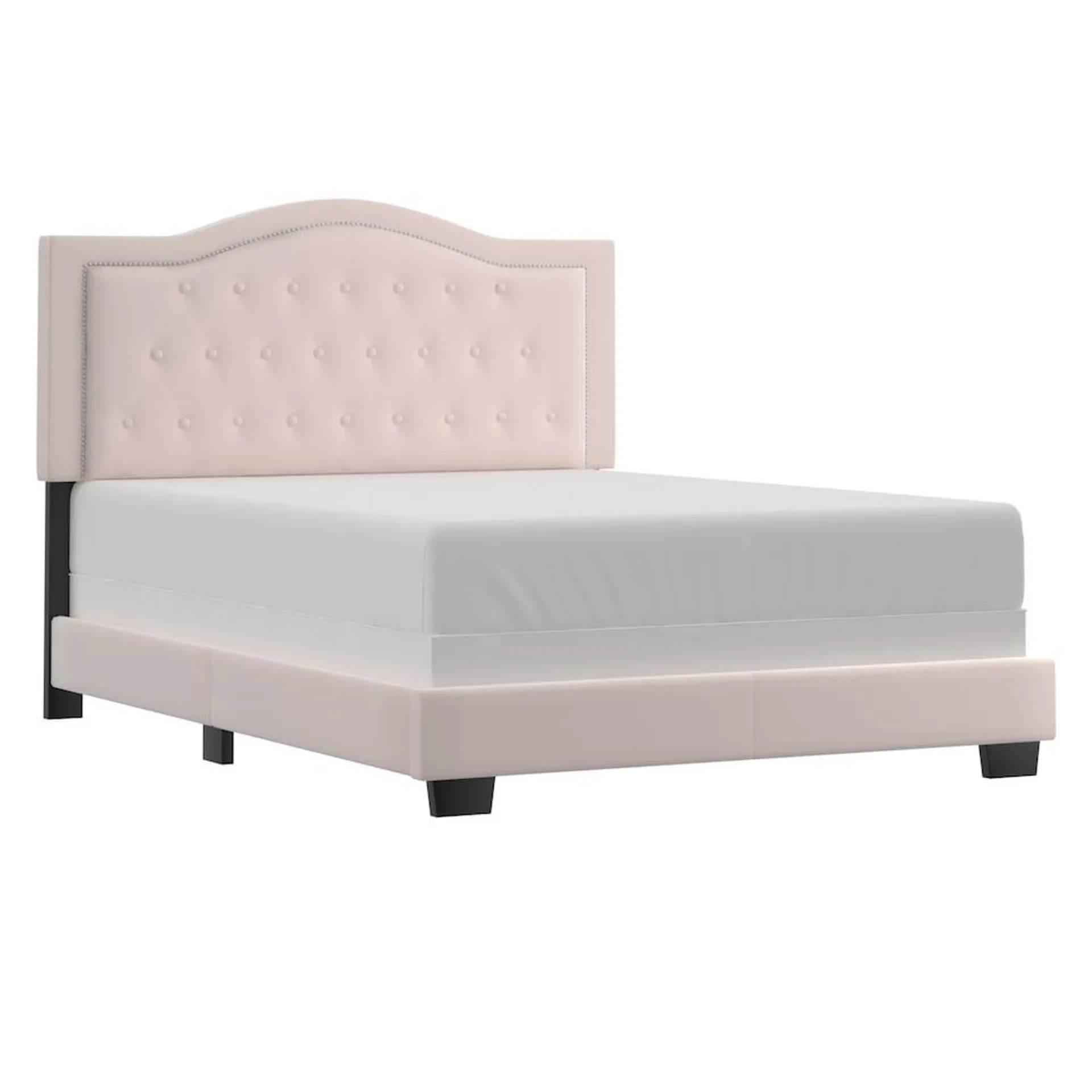 Modern Velvet Upholstered 60" Queen Bed in Blush Pink