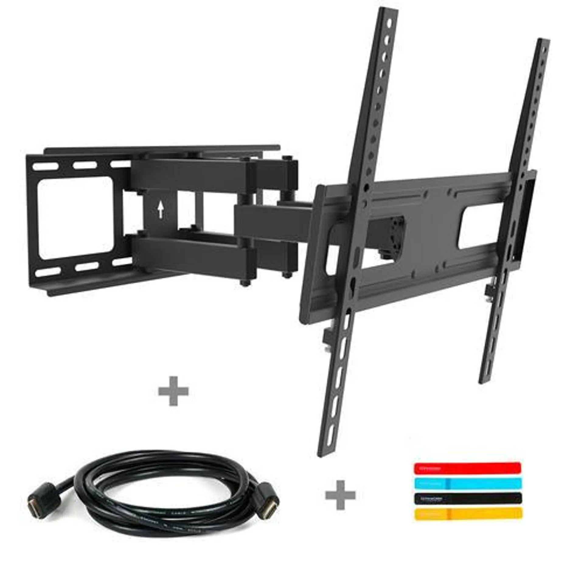 3 in 1 Elegant Slim Full-motion Wall Mount For 26"-55" with 6ft HDMI Cable & Organizers PrimeCables®