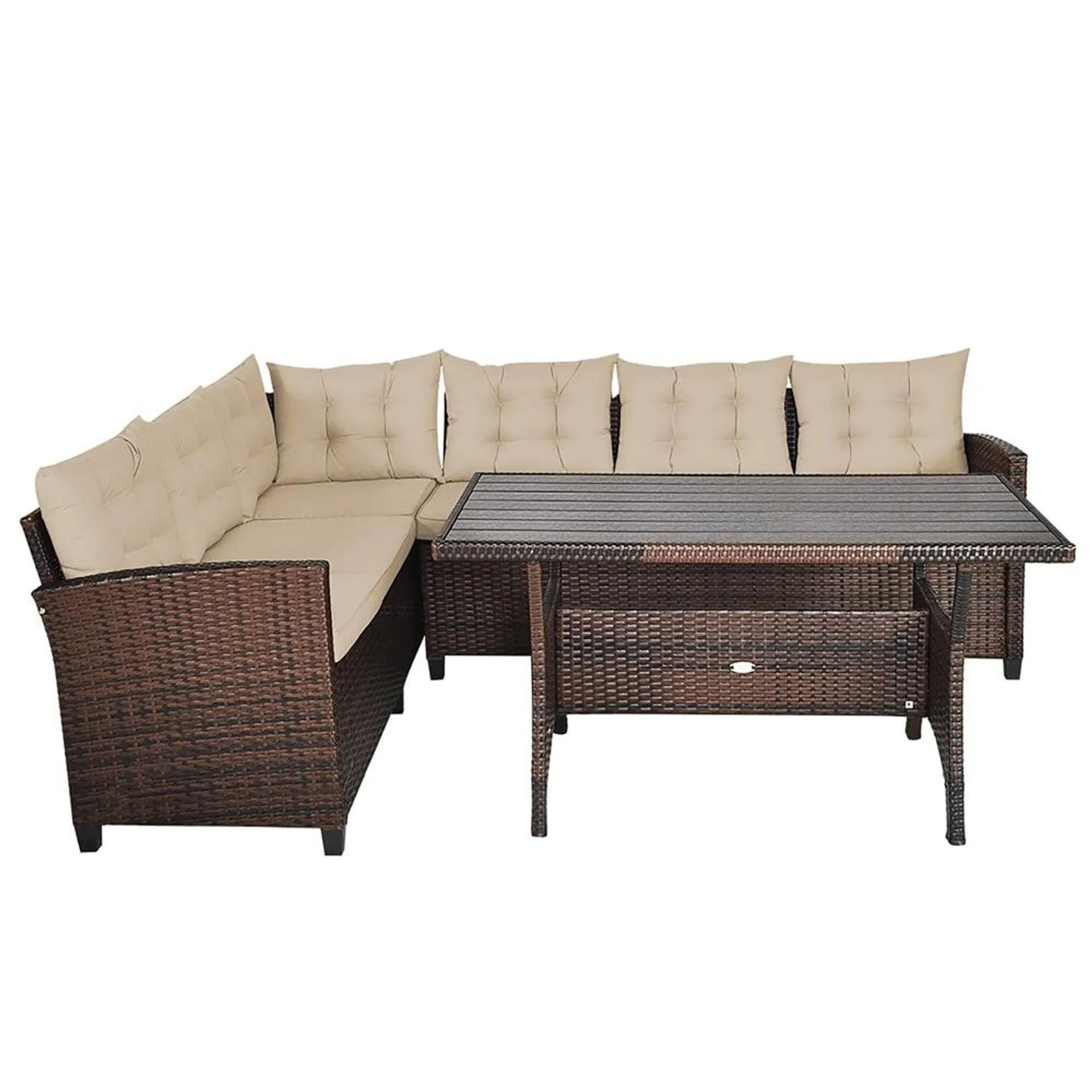 3PCS Rattan Dining Set Patio Furniture 6 Seats Sofa Cushioned