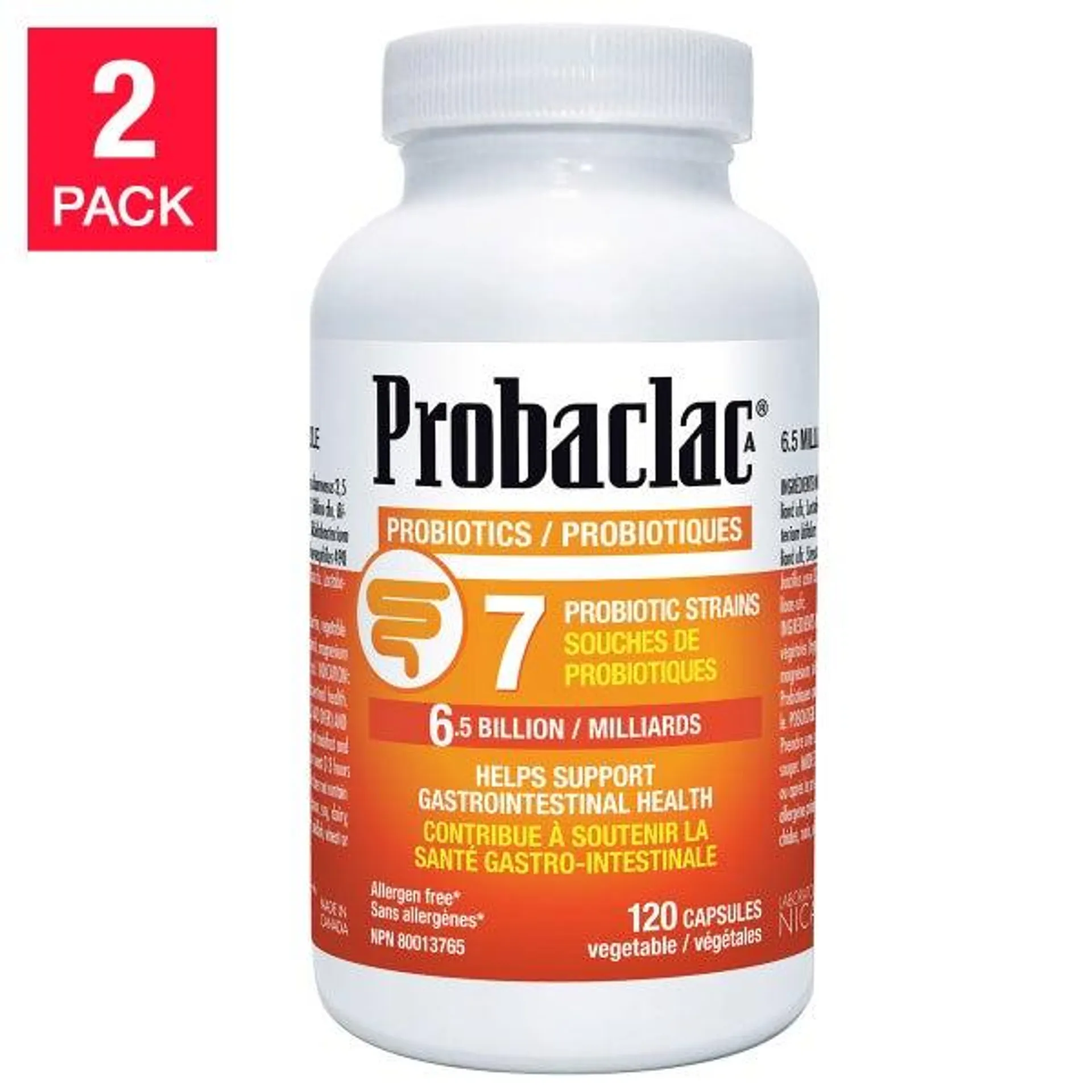 Probaclac Probiotics - 7 Strains - 6.5 Billion Active Cells - 120 capsules, 2-pack