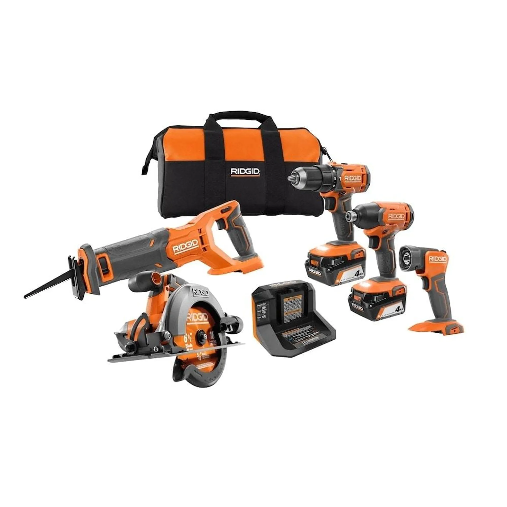 18V Lithium-Ion Cordless 5-Tool Kit with (2) 4.0 Ah Batteries and Charger