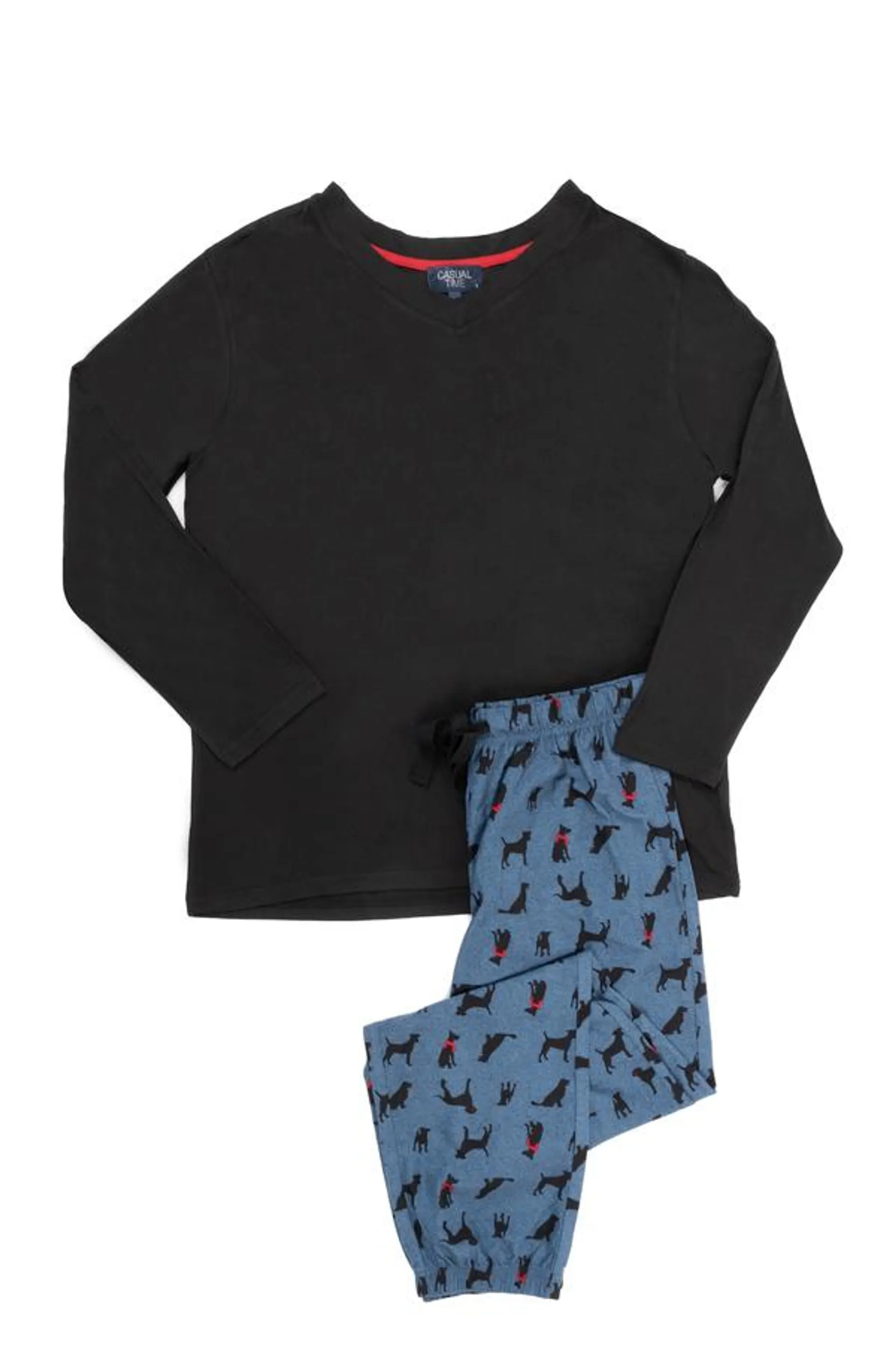 Men's long-sleeve, pressed polar PJ set - Pet silhouettes