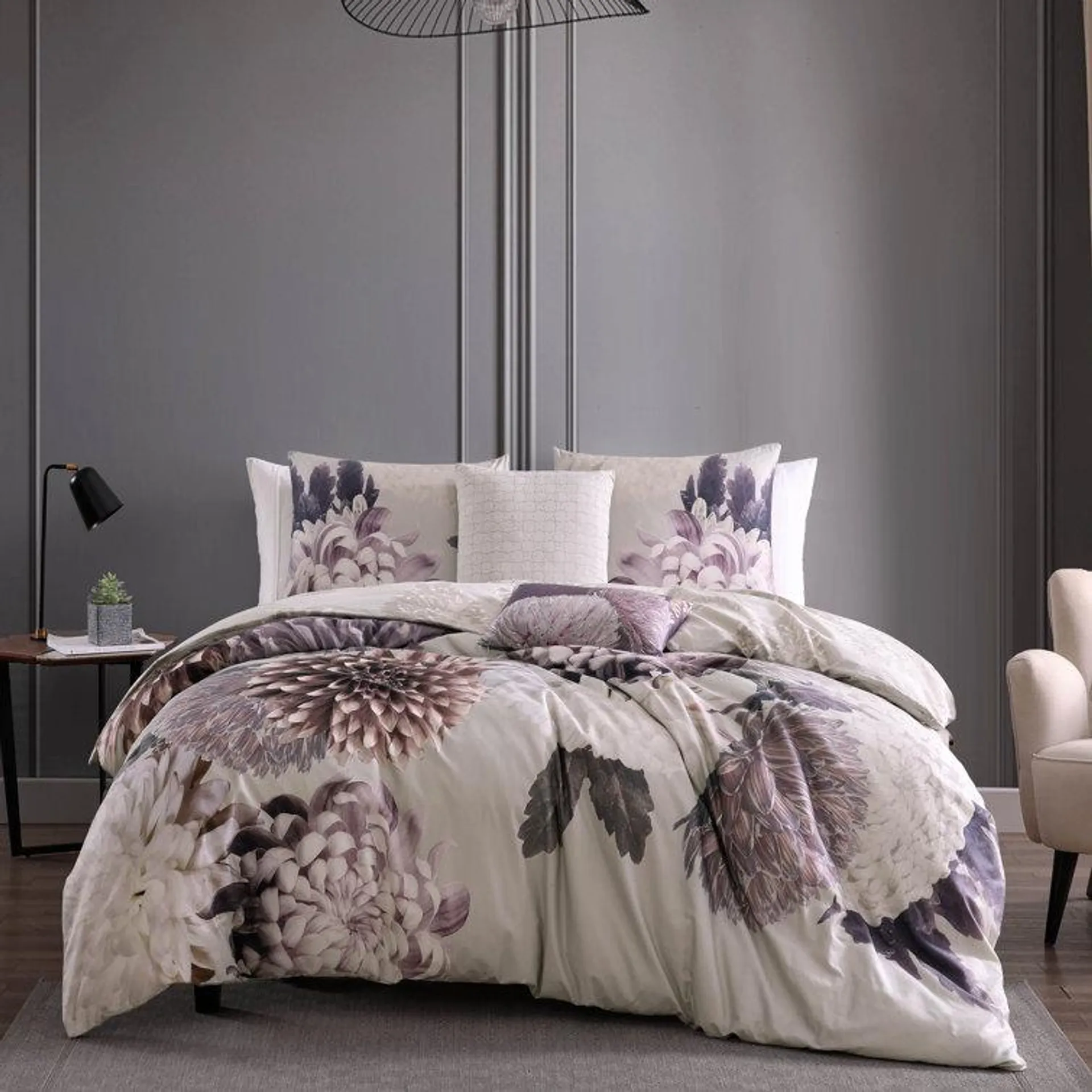 Bebejan Bloom Purple 100% Cotton 230 Thread Count 5 Piece Reversible Comforter Set