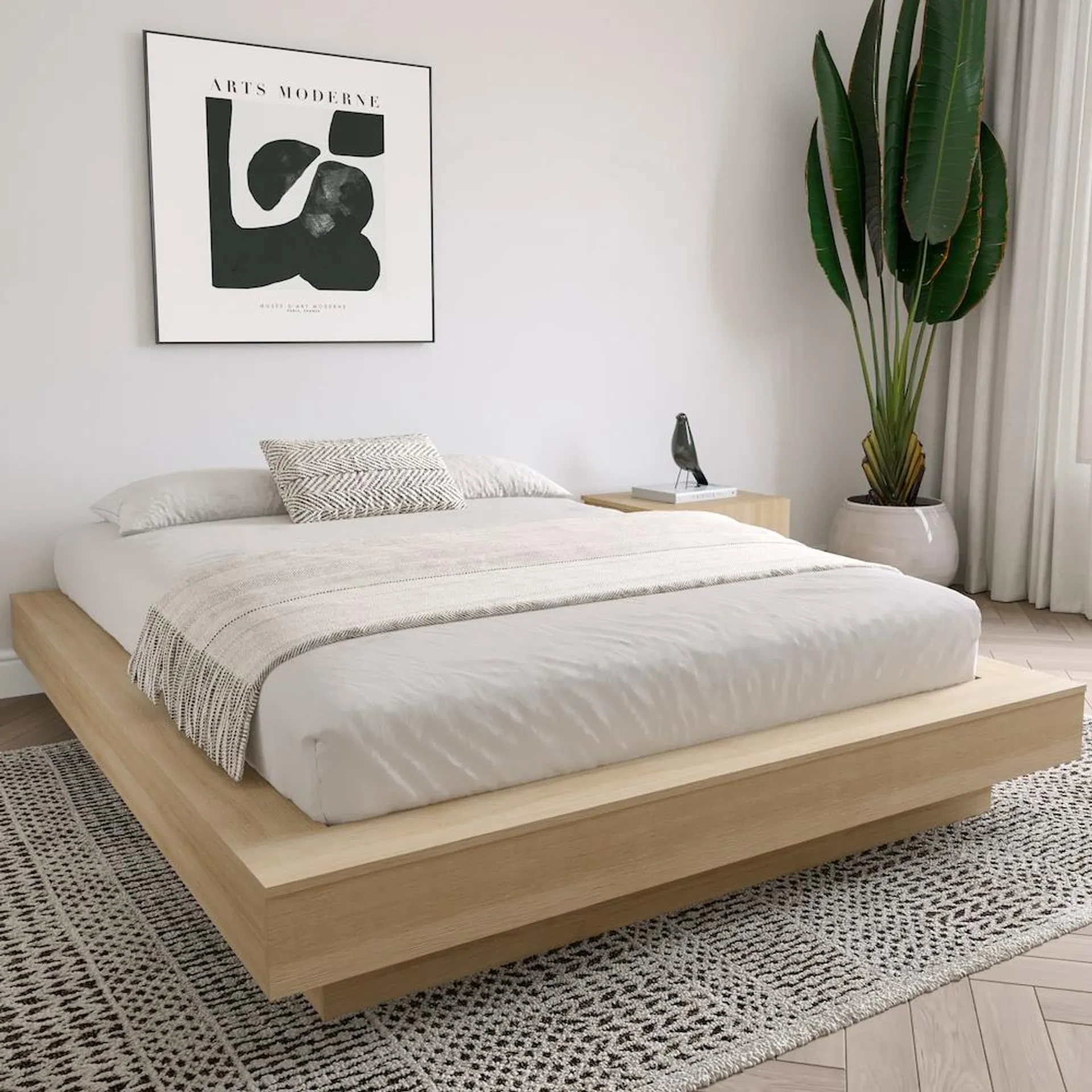 Marconi Platform Bed in Natural Blonde Oak, Queen