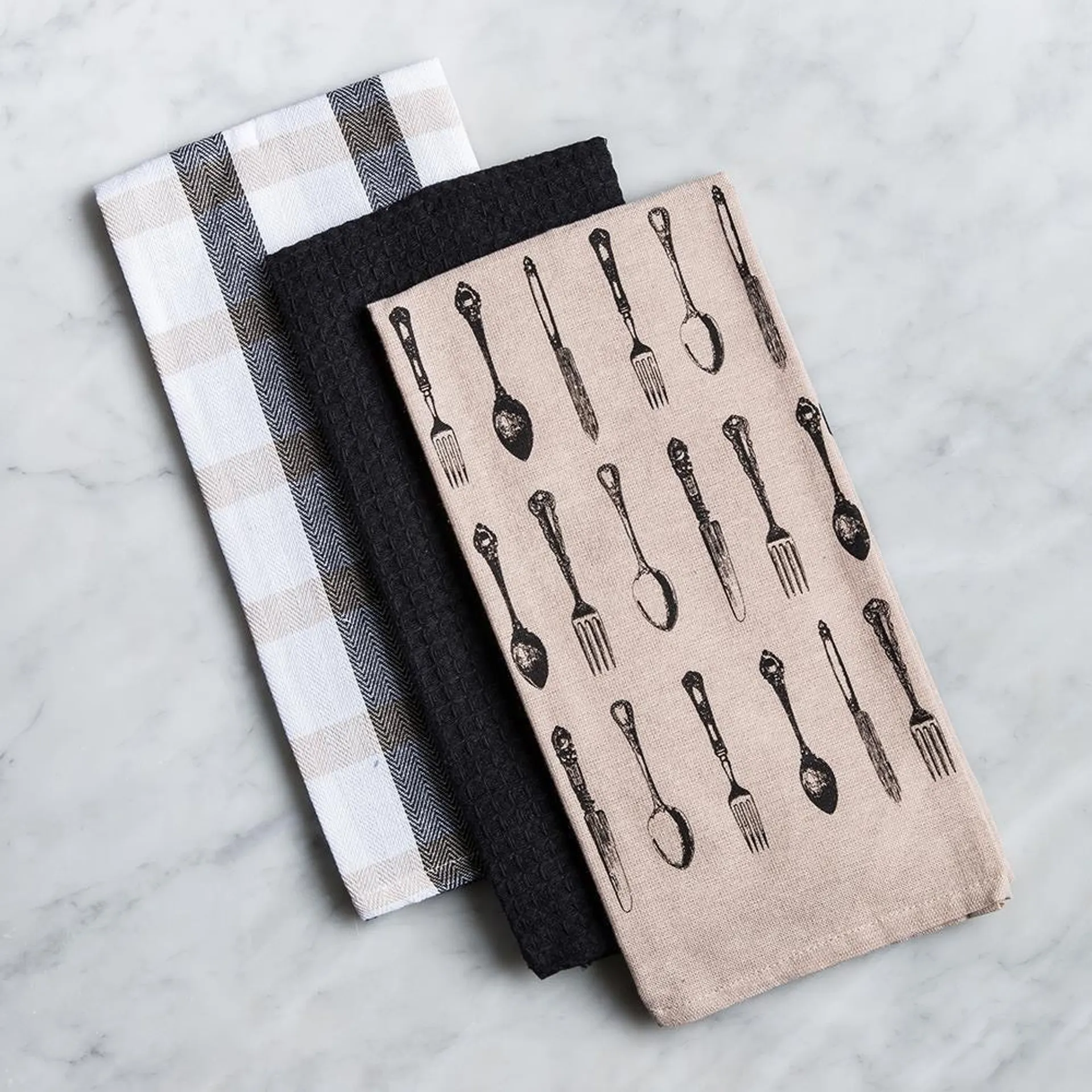 Harman Combo 'Vintage Cutlery' Cotton Kitchen Towel - Set of 3 (Black)