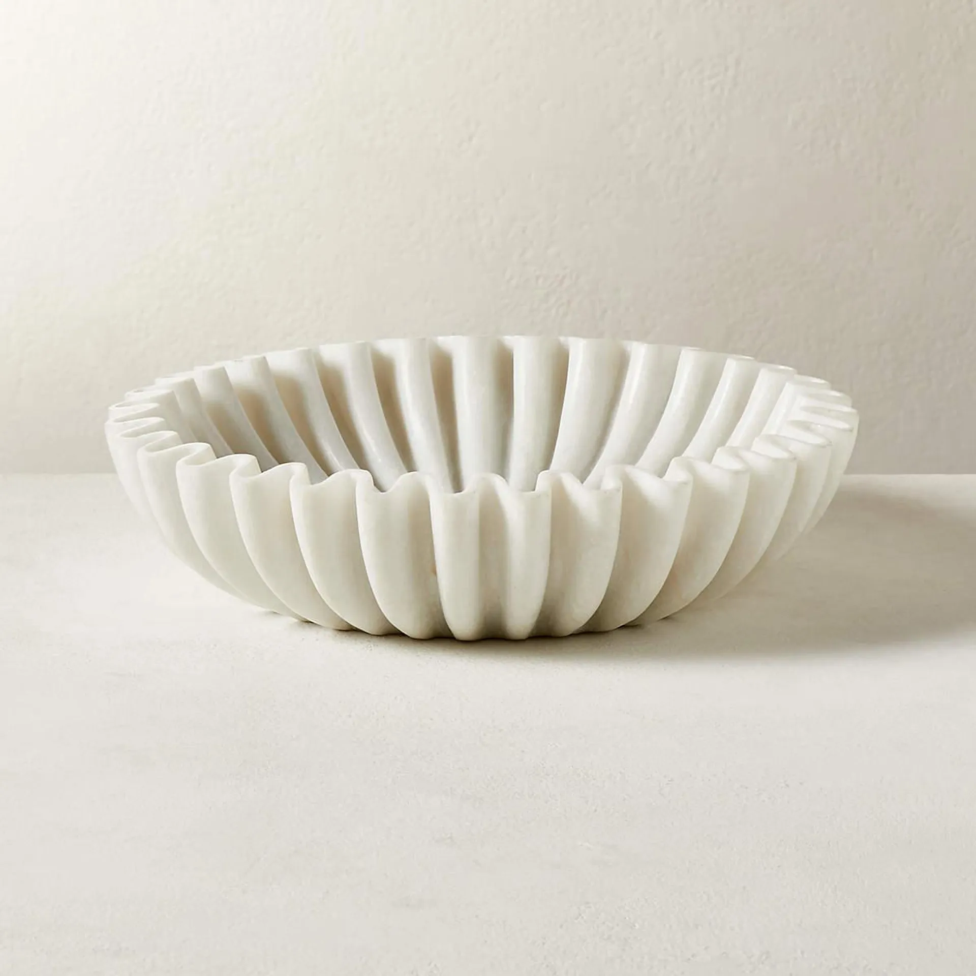 Reve Round Fluted White Marble Bowl