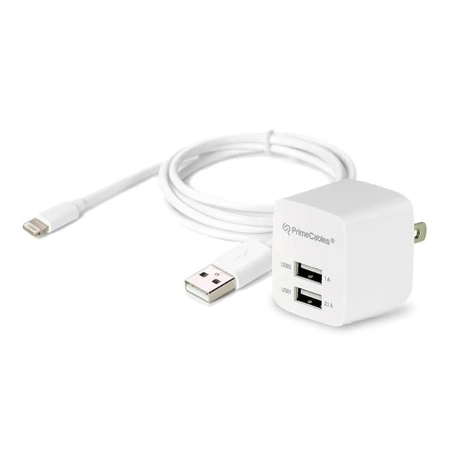 PrimeCables® 1M Lightning Cable, Apple MFi Certified 3FT with Dual USB Port Charger up to 2.1 A