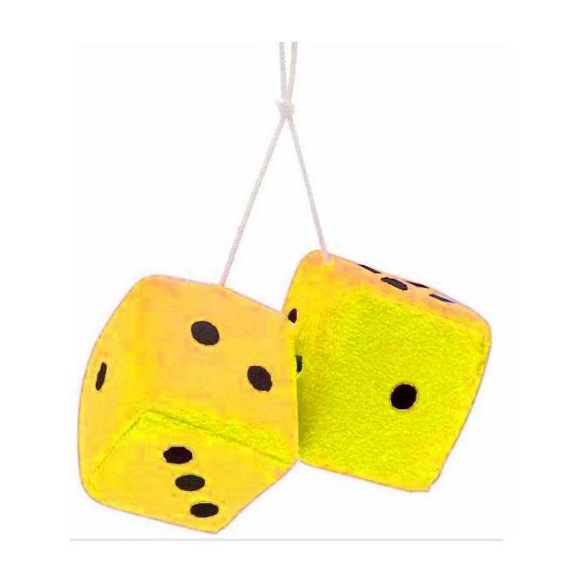 AutoLoc Yellow Fuzzy Dice with Black Dots.