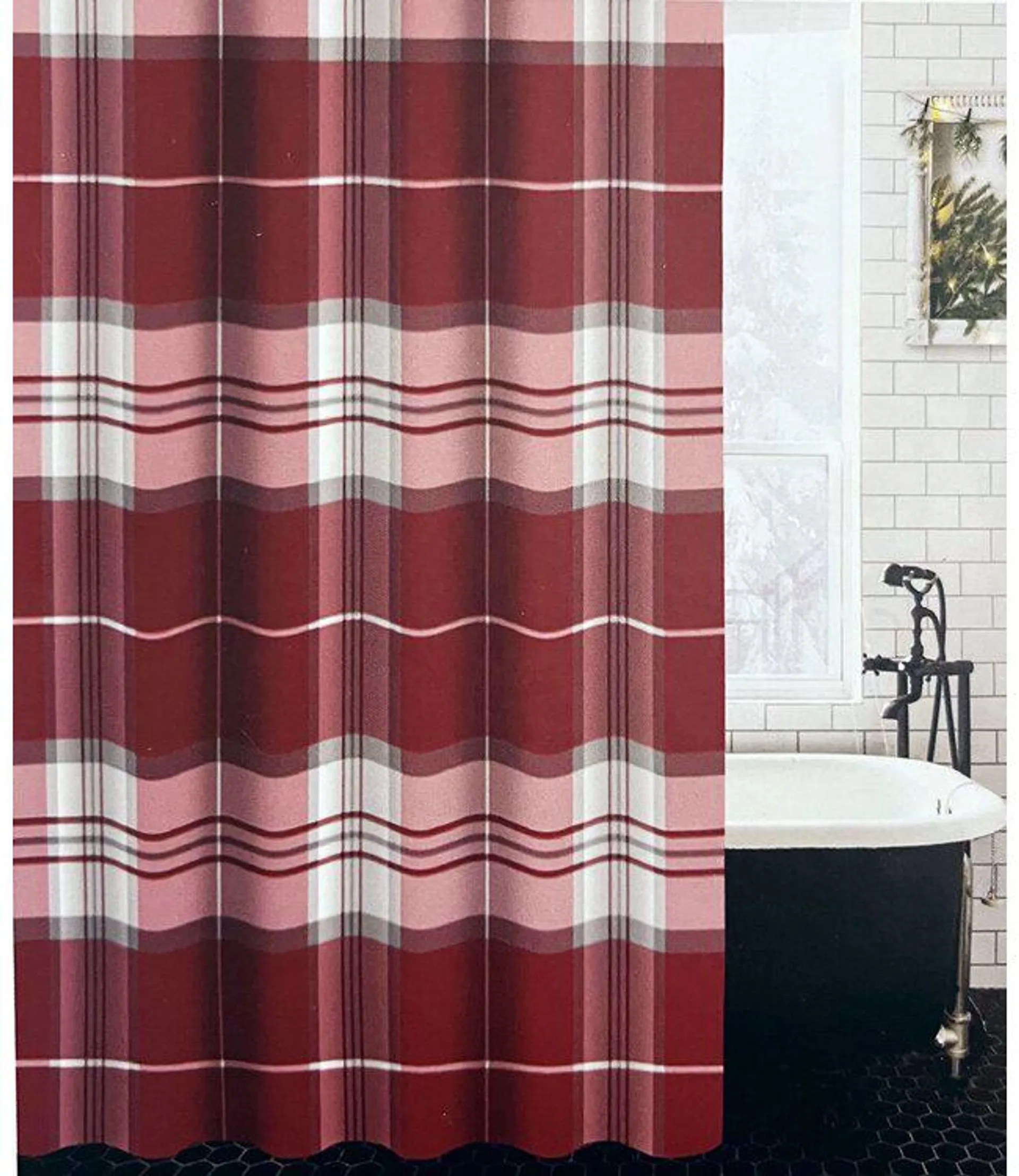 WOVEN PRINTED HOLIDAY SHOWER CURTAIN MERRY PLAID