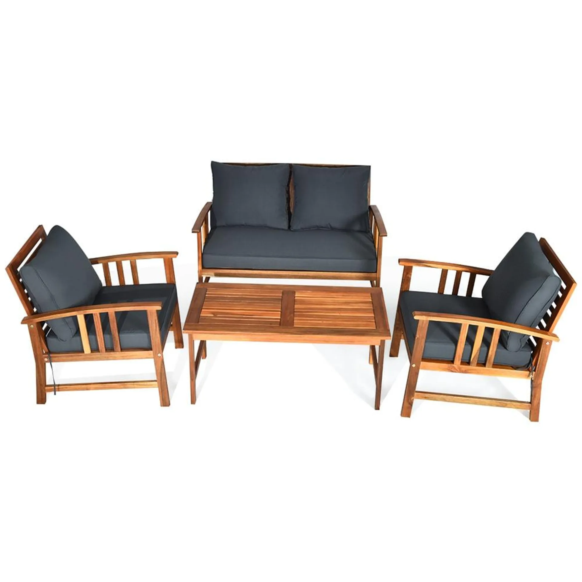 4PCS Wooden Patio Furniture Set Table Sofa Chair Cushioned Garden NEW