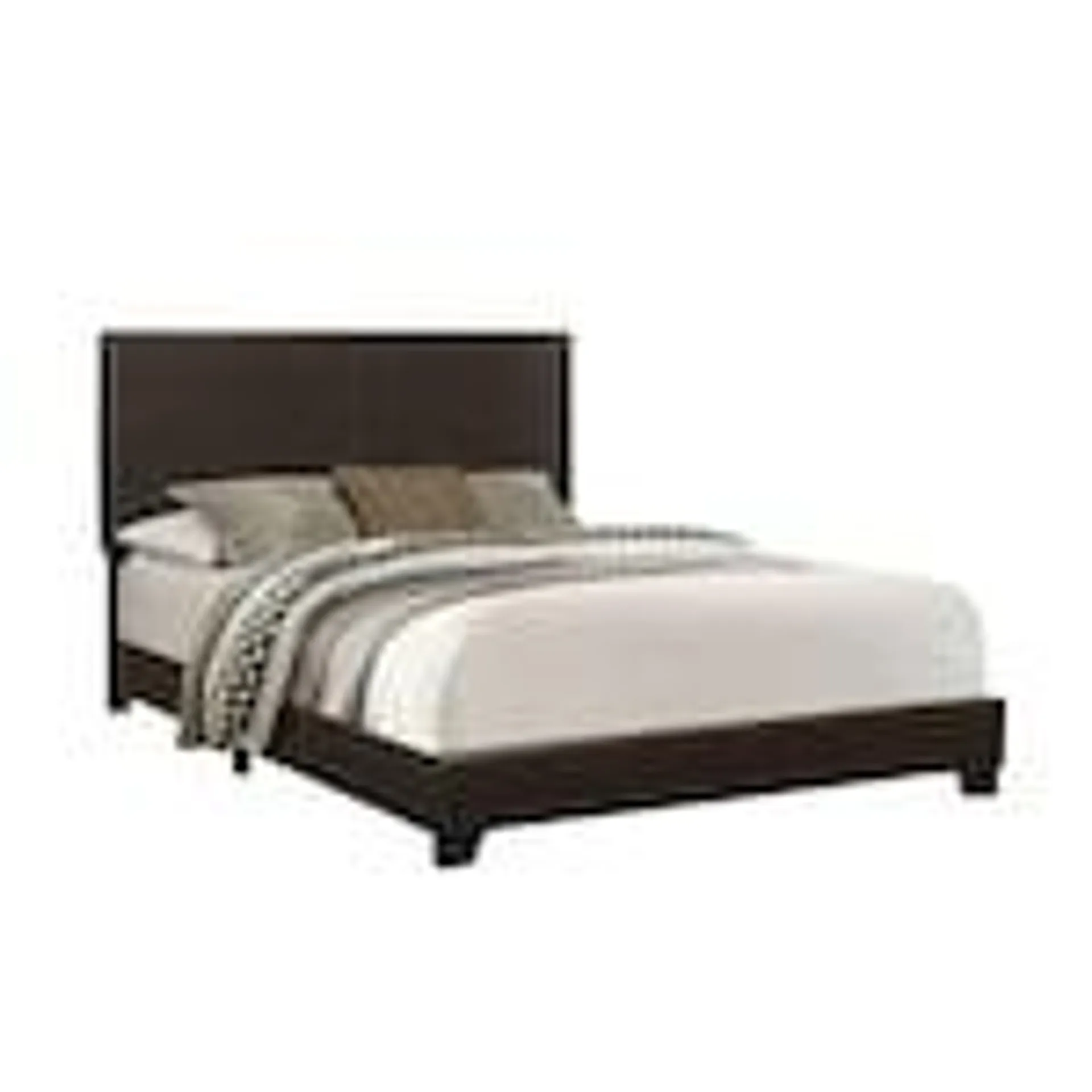 Bed, Queen Size, Platform, Bedroom, Frame, Upholstered, Pu Leather Look, Wood Legs, Brown