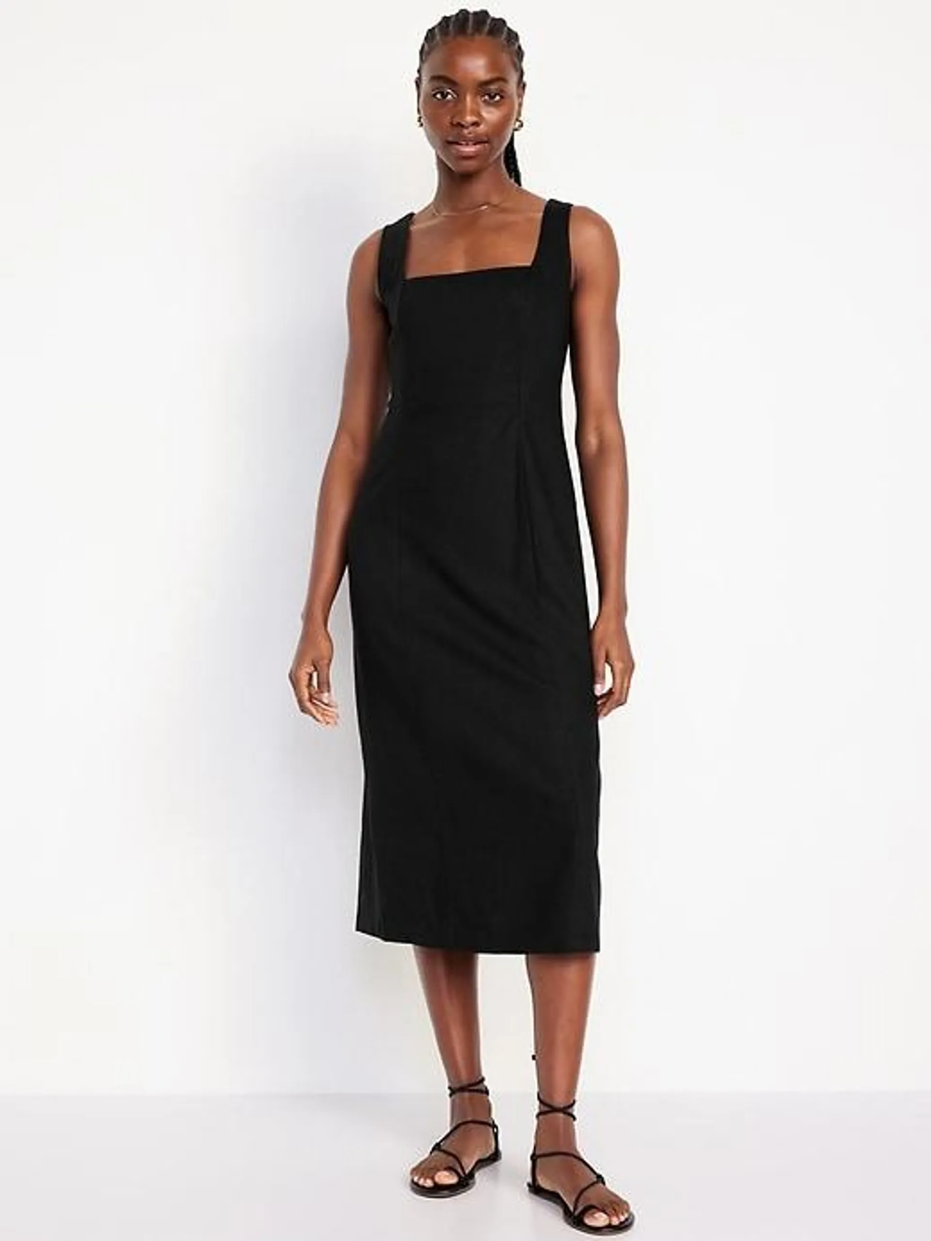 Sleeveless Square-Neck Midi Dress