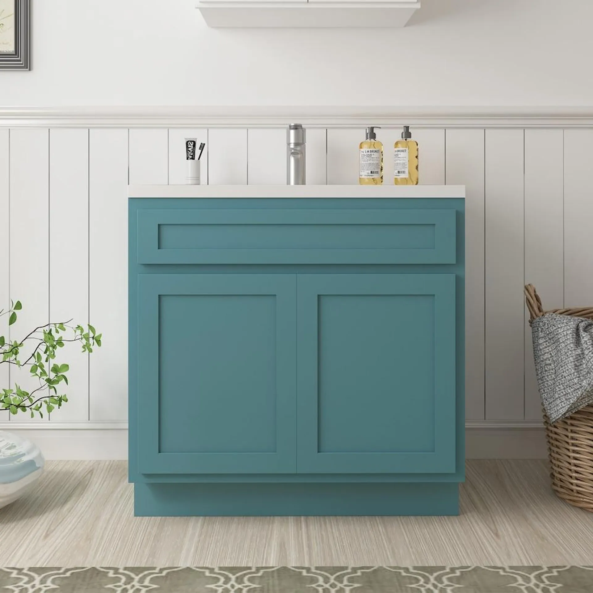 30 inch W x 21 inch D x 32.5 inch H 2-Doors Bath Vanity Cabinet in Sea Green