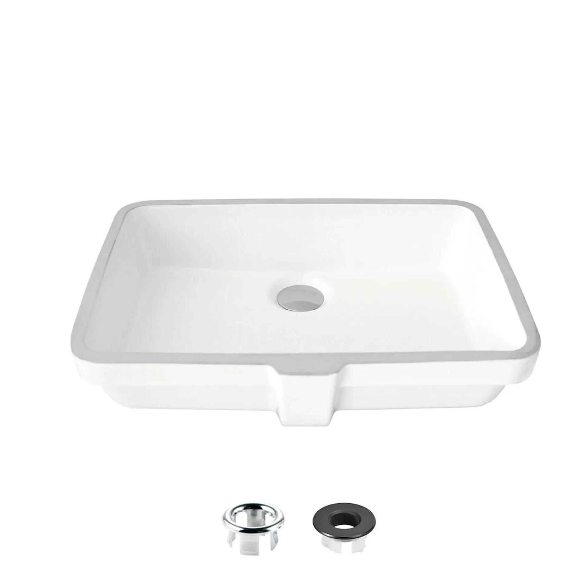 20 3/8 inch Rectangular Undermount Porcelain Bathroom Sink with Two Overflow Finishes included.