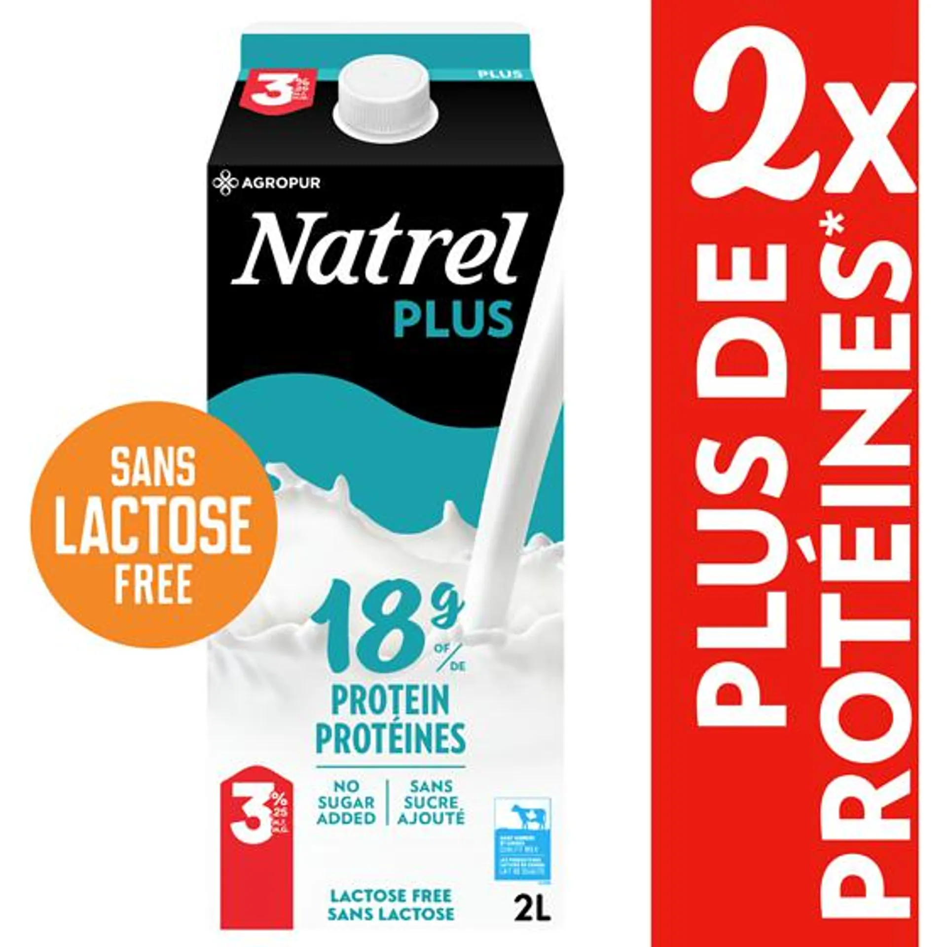 Lait protéiné 3,25% sans lactose Natrel Plus