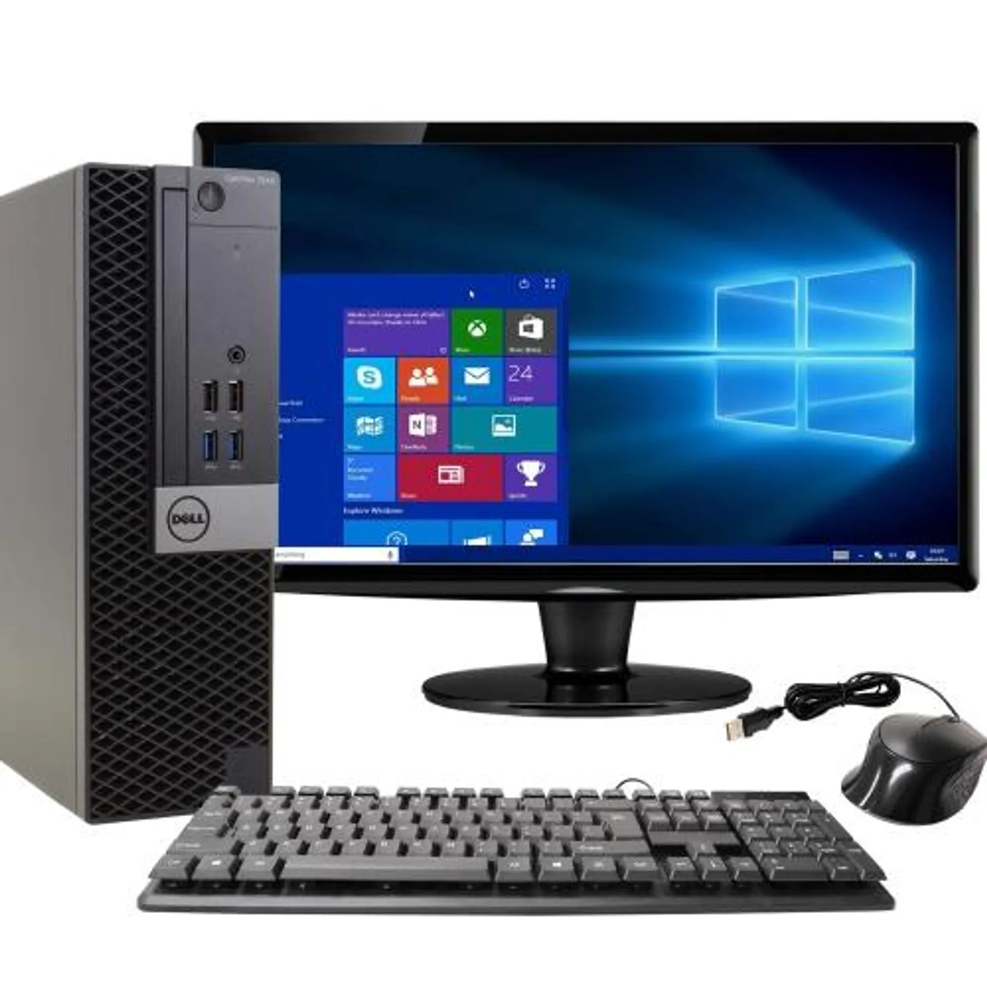 Refurbished (Good) - Dell 7040 Intel i7 32GB 1TB Solid State Drive SSD Windows 10 Pro WiFi Desktop PC 24in Monitor