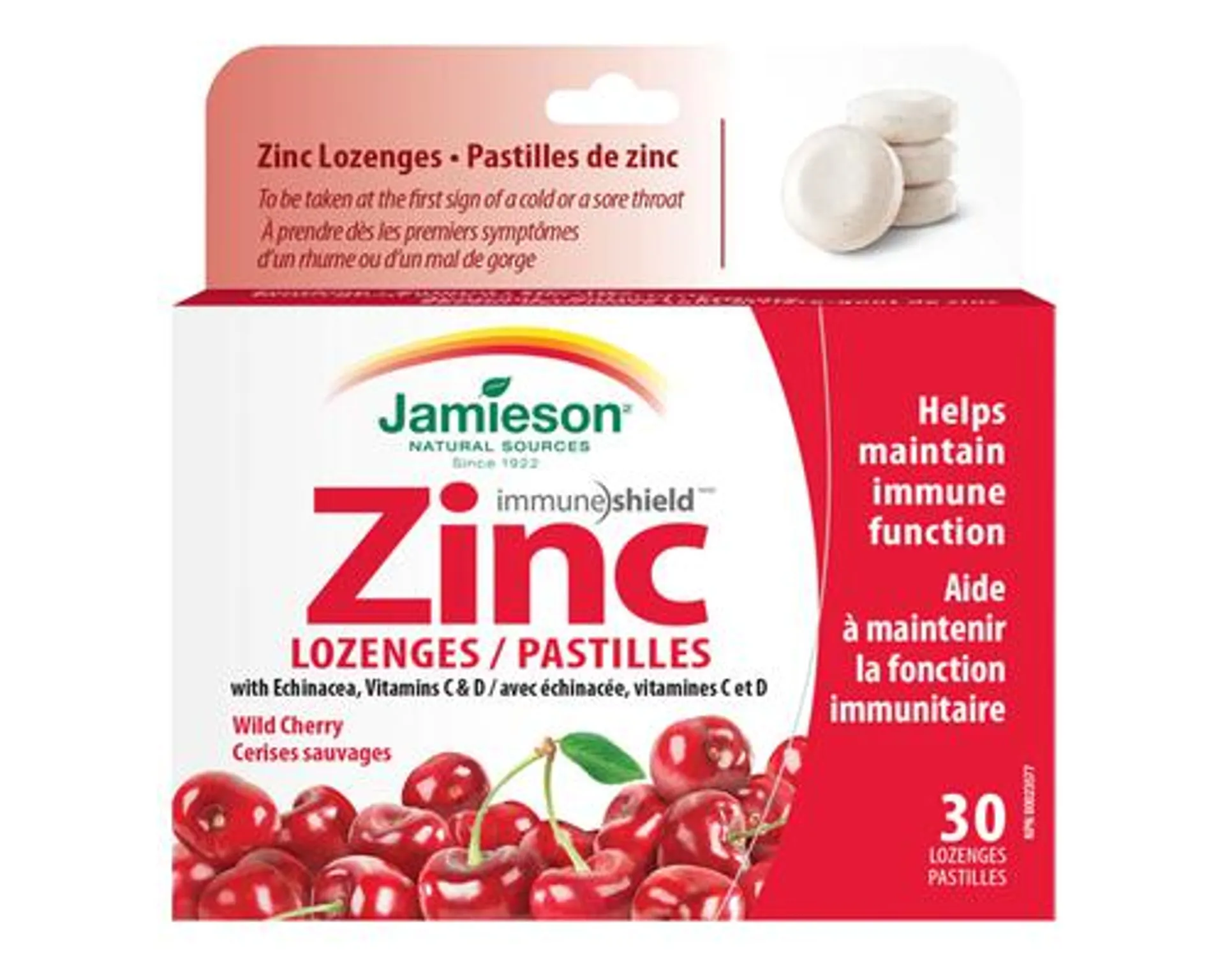 Jamieson Zinc With Echinacea Vitamin C & D Wild Cherry 30 Lozenges