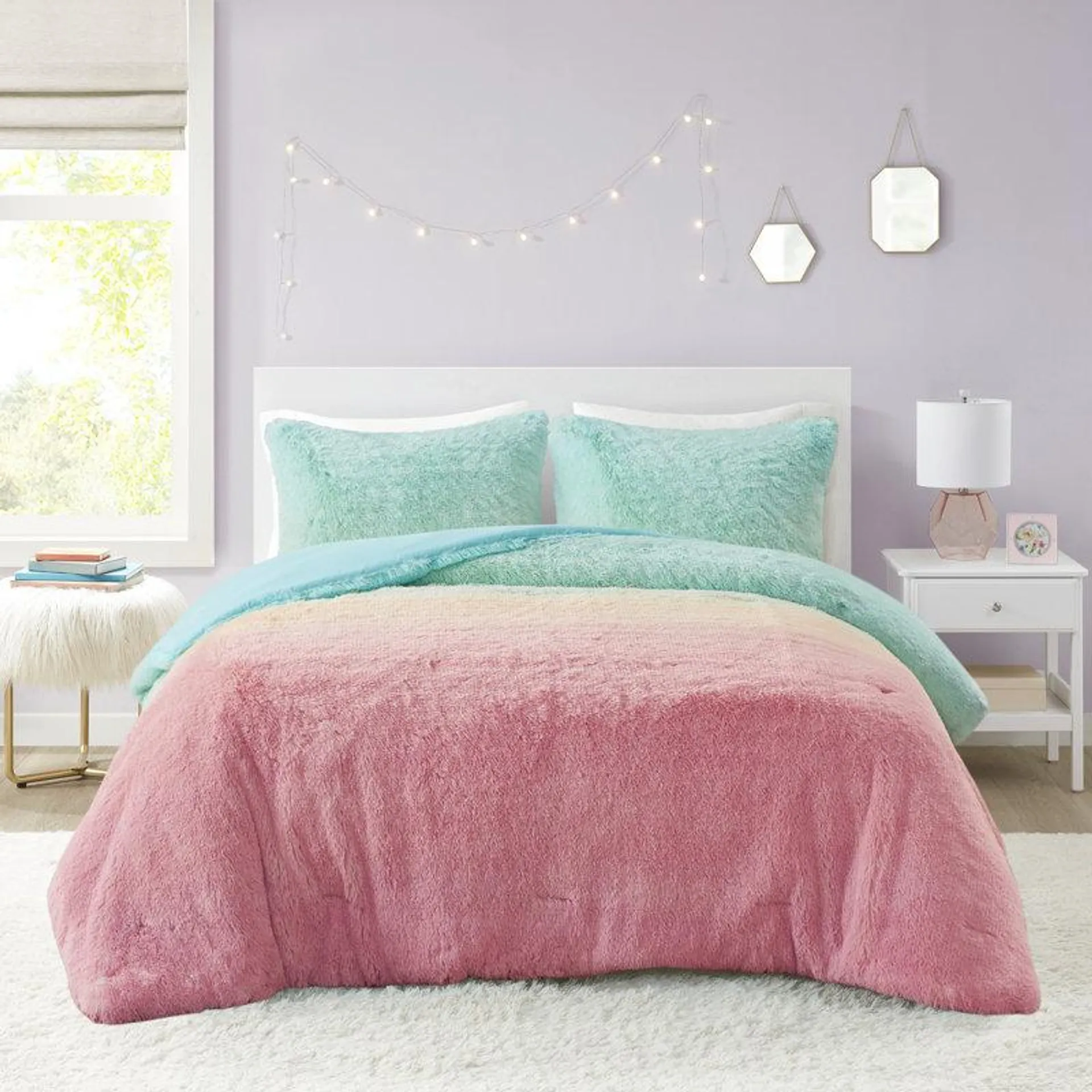 Pastel Ombre Shaggy Faux Fur Comforter Set