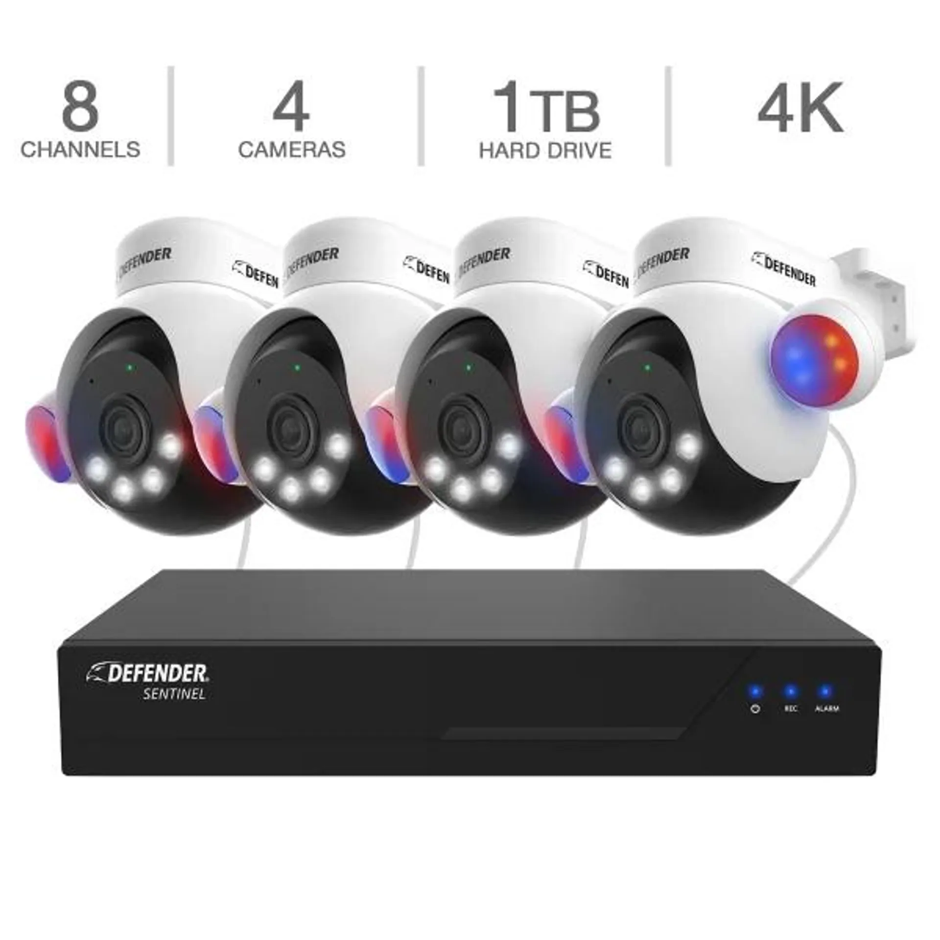 Defender AI POWERED Sentinel 4K Wired 8 Channel NVR Security System with 4 PTZ Cameras