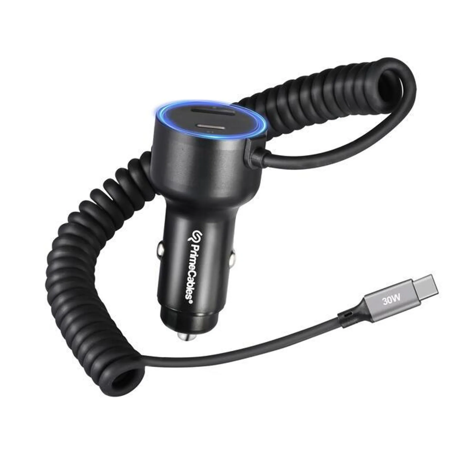 Aluminum Alloy USB-A & C Car Charger with Light Circle Voltage Display - PrimeCables®