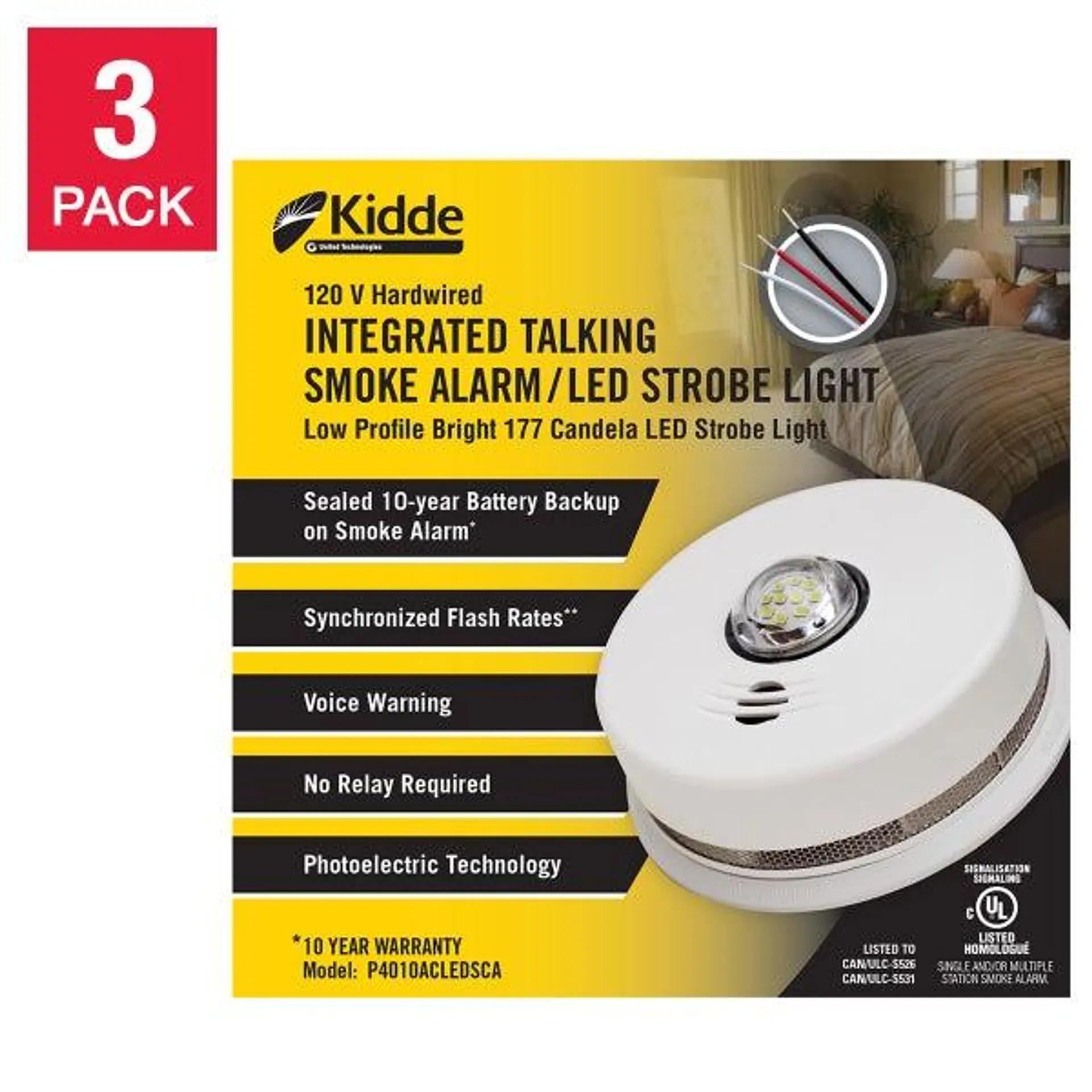 Kidde Hardwired Integrated Talking Smoke Alarm with LED Strobe Light, 3-pack