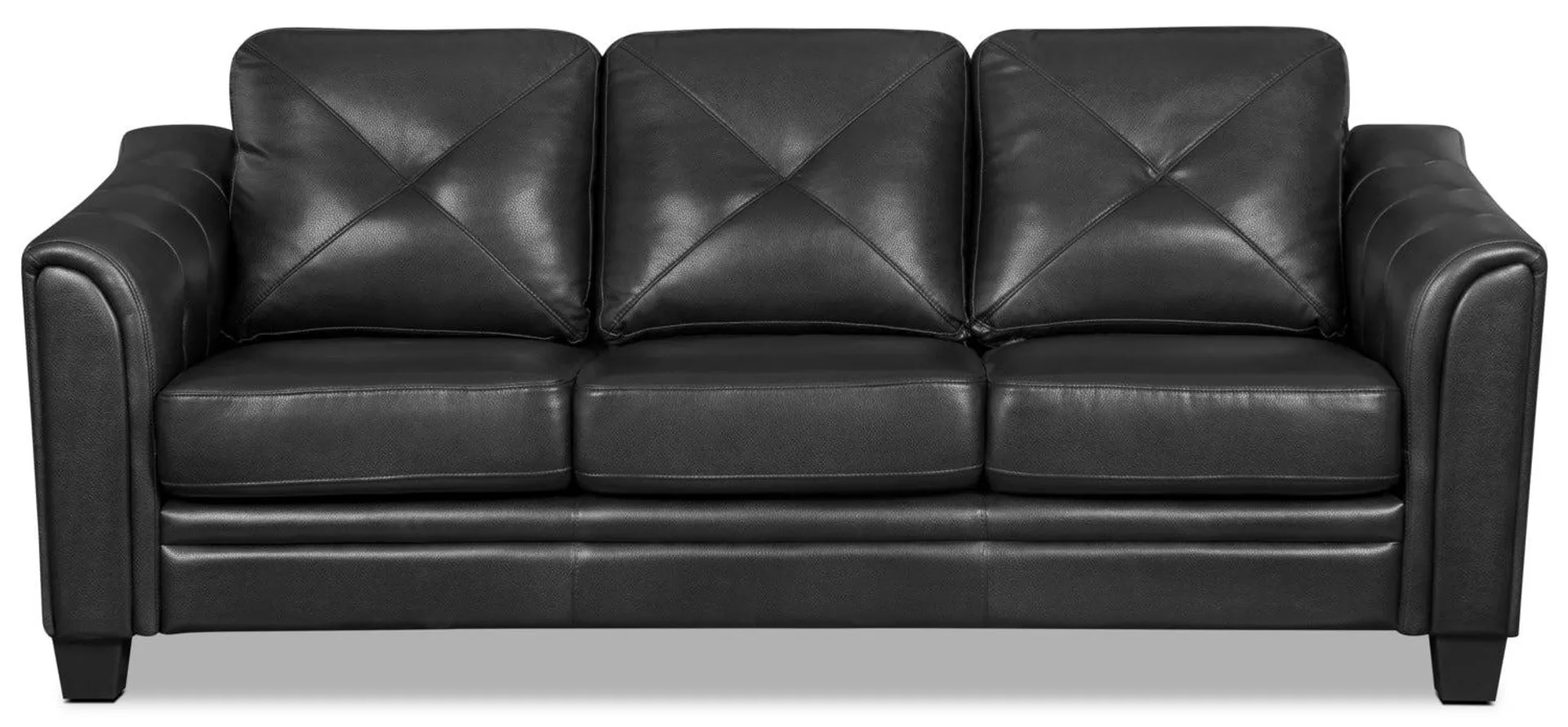 Andi 84" Black Leather-Look Fabric Sofa with Sloped Arms and Tufted Back Cushions