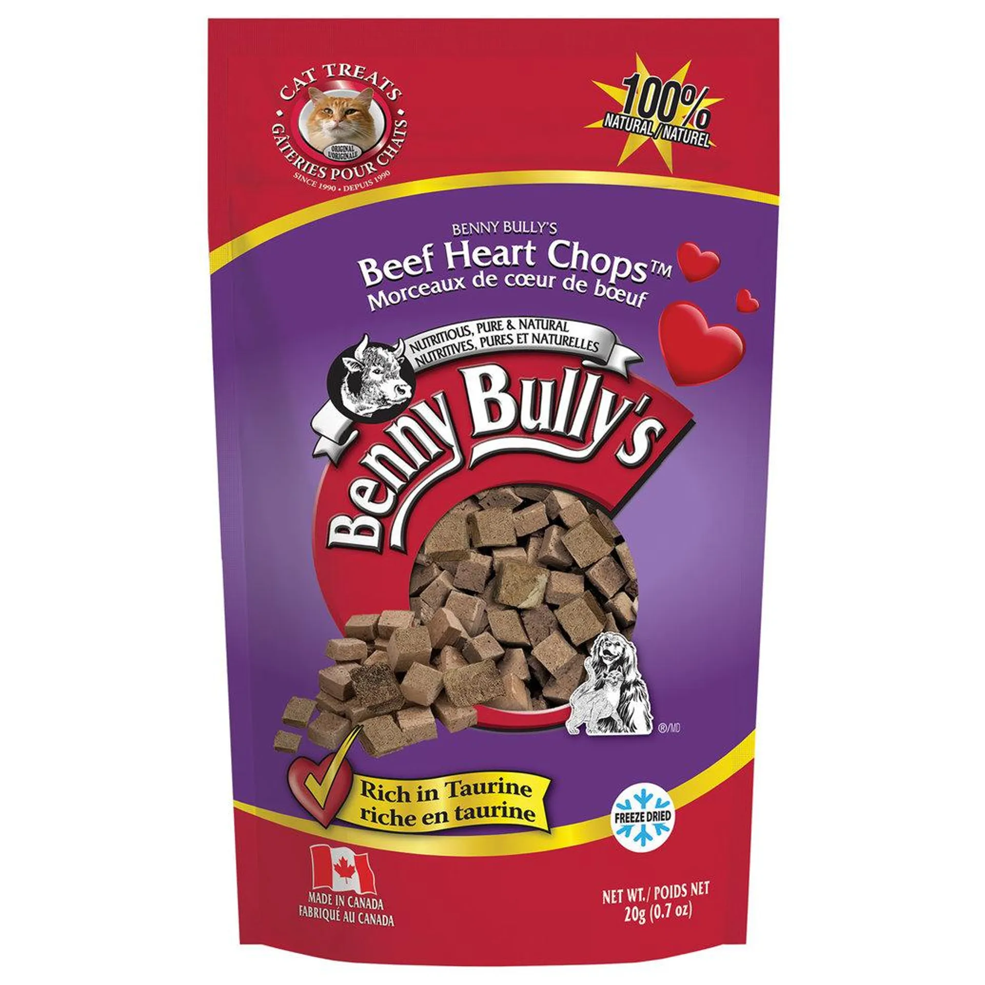 Benny Bully's, Feline Beef Heart Chops - 20 g - Cat Treat