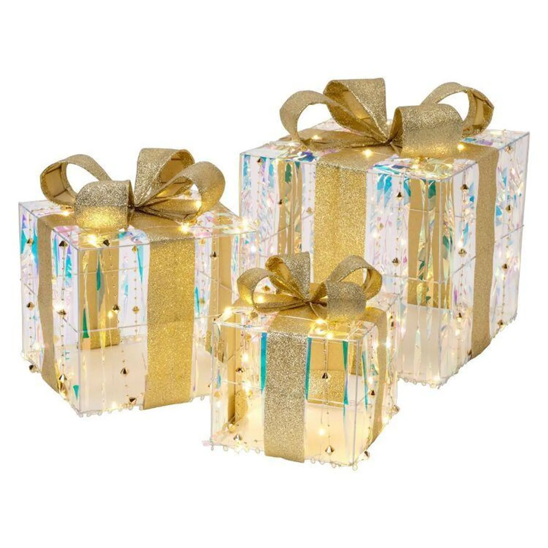 Jolly & Joy Light-Up Gift Box Decorations 3 Pack Multicoloured