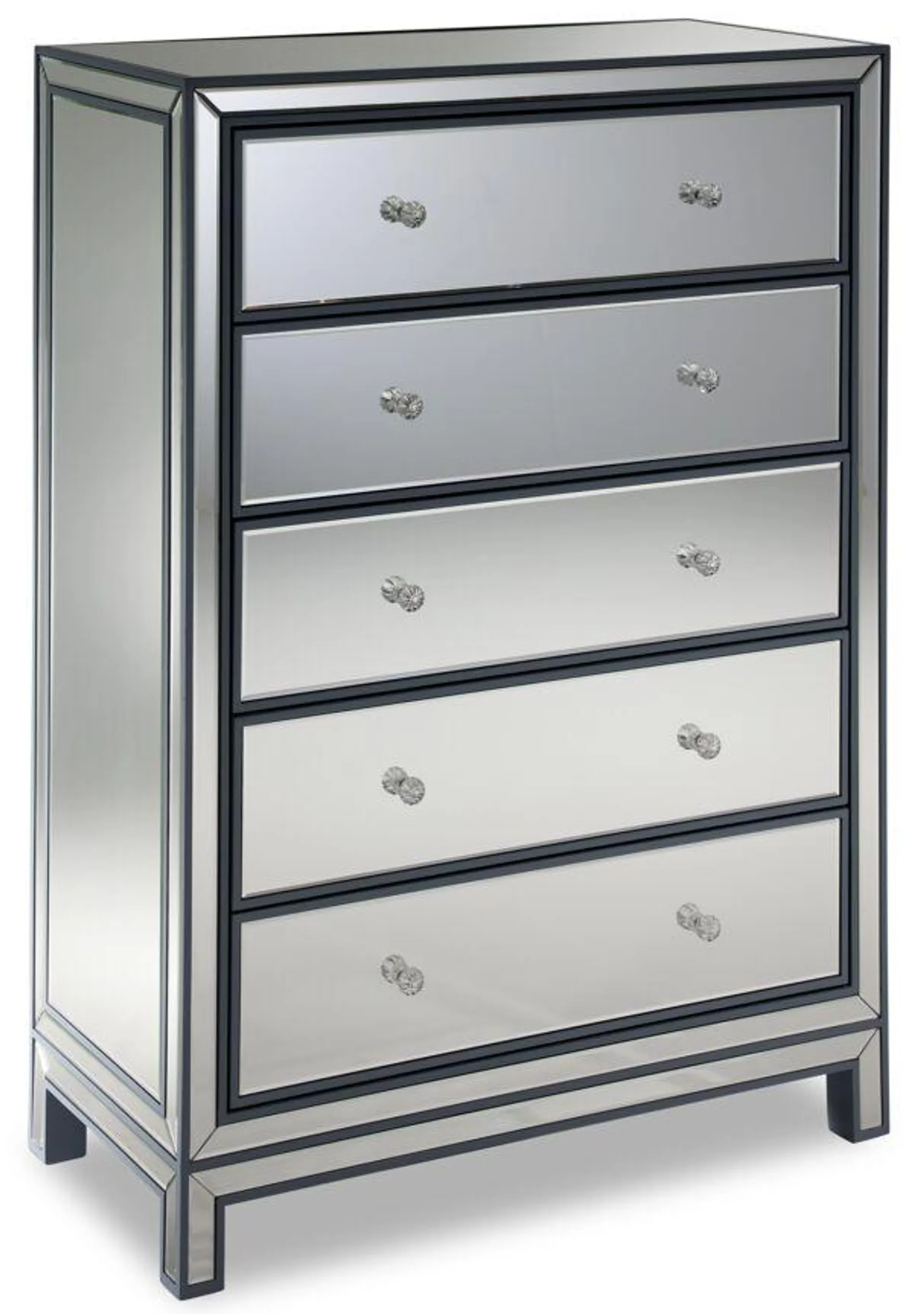 Crystal 5 Drawer Chest - Mirrored Glass