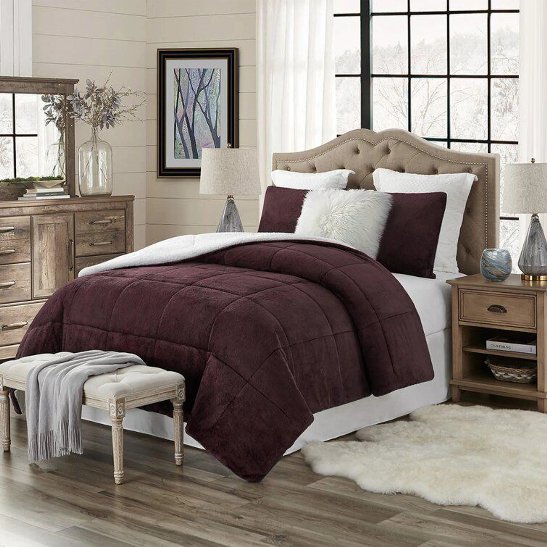 Dallaire Faux Fur and Sherpa Reversible 3 Piece Comforter Set
