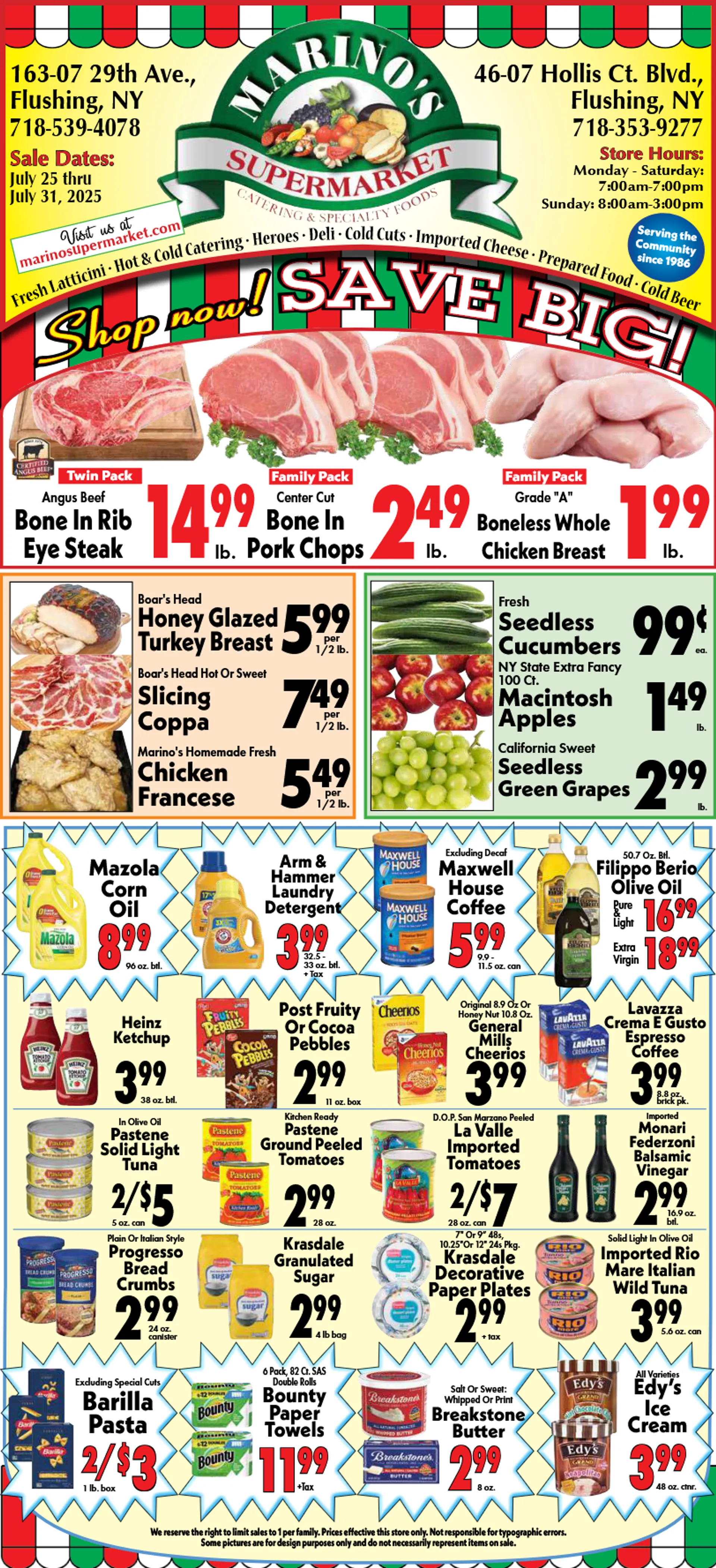 Weekly ad Marino's Supermarket Sales from July 25 to July 31 2025 - Page 1