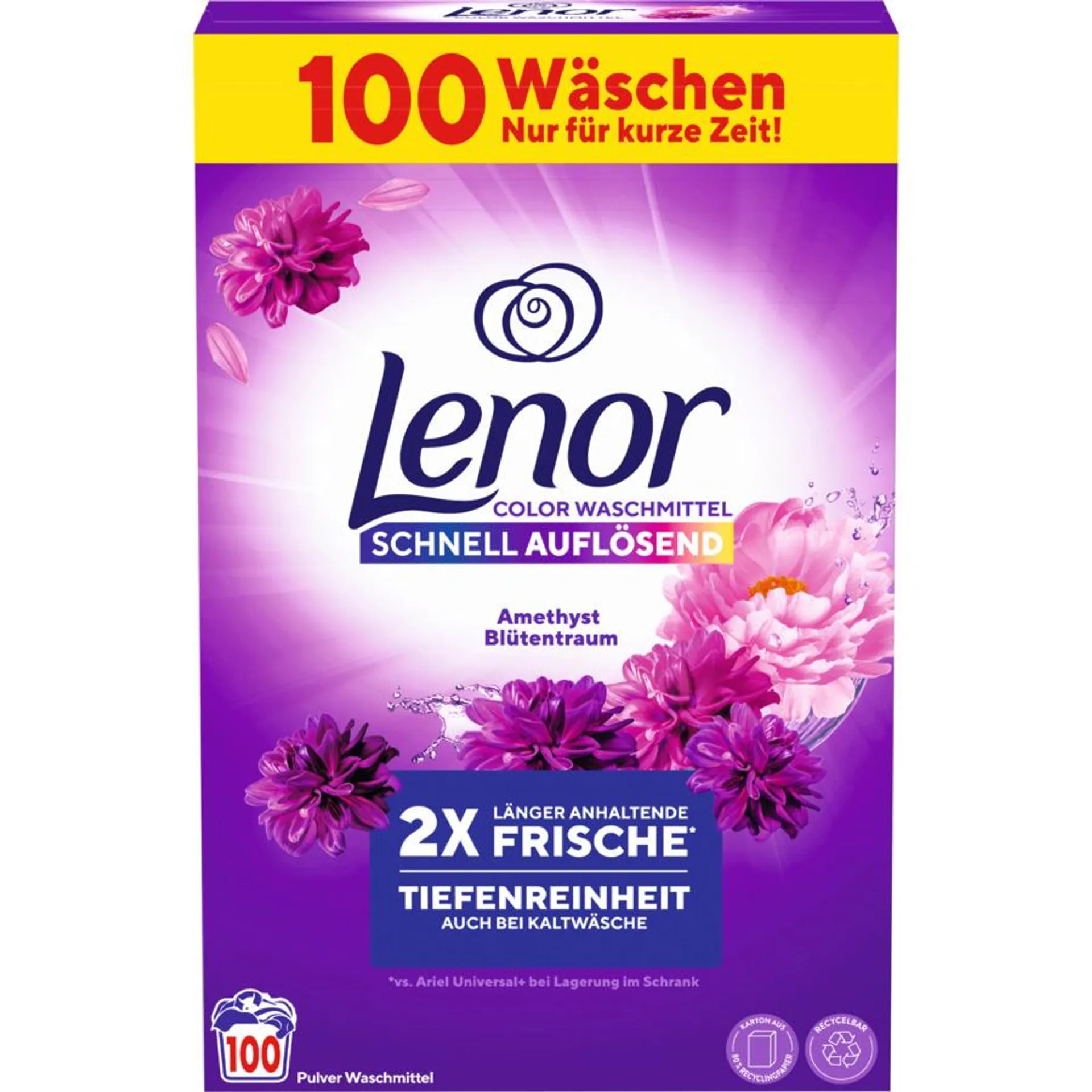 Lenor Waschmittel Pulver Color Amethyst Blütentraum 100 Waschgänge