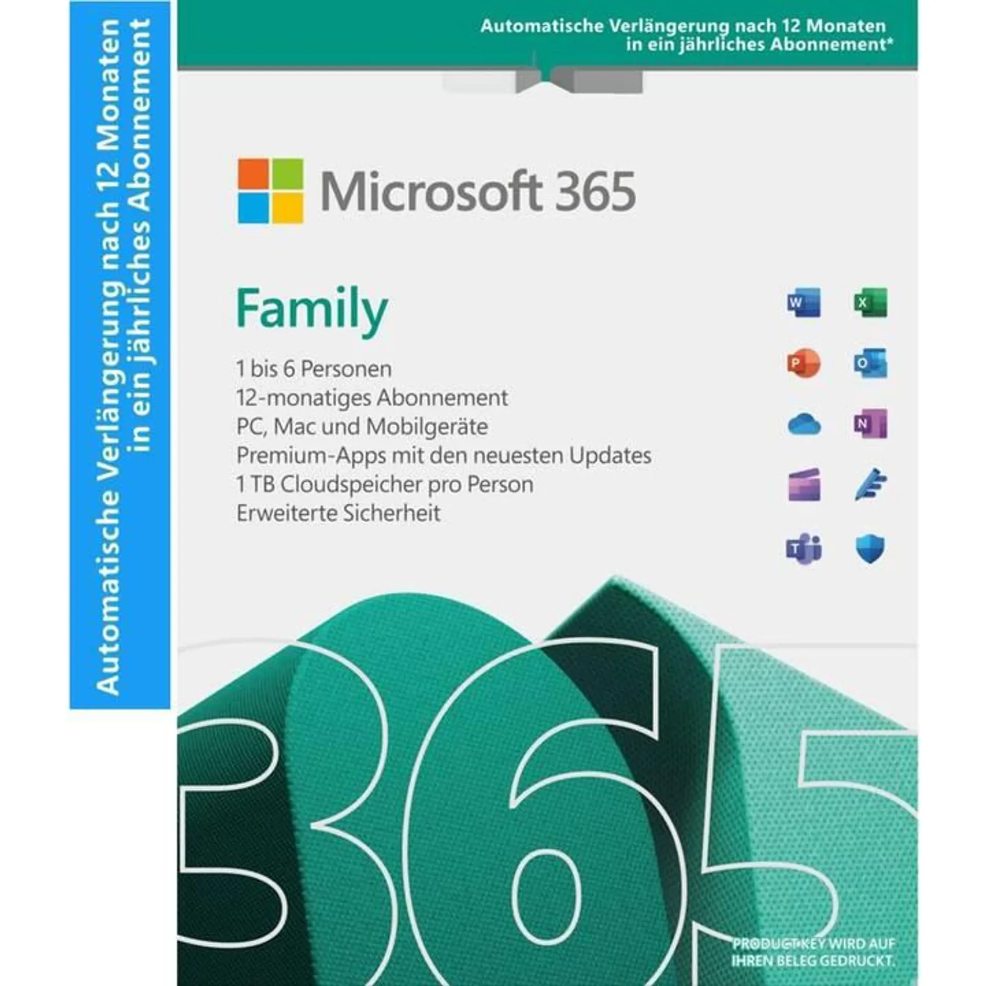 MICROSOFT 365 Family Abo 12 Monate mit automatischer Verlängerung (Abo, 6x, 12 Monate, Deutsch)