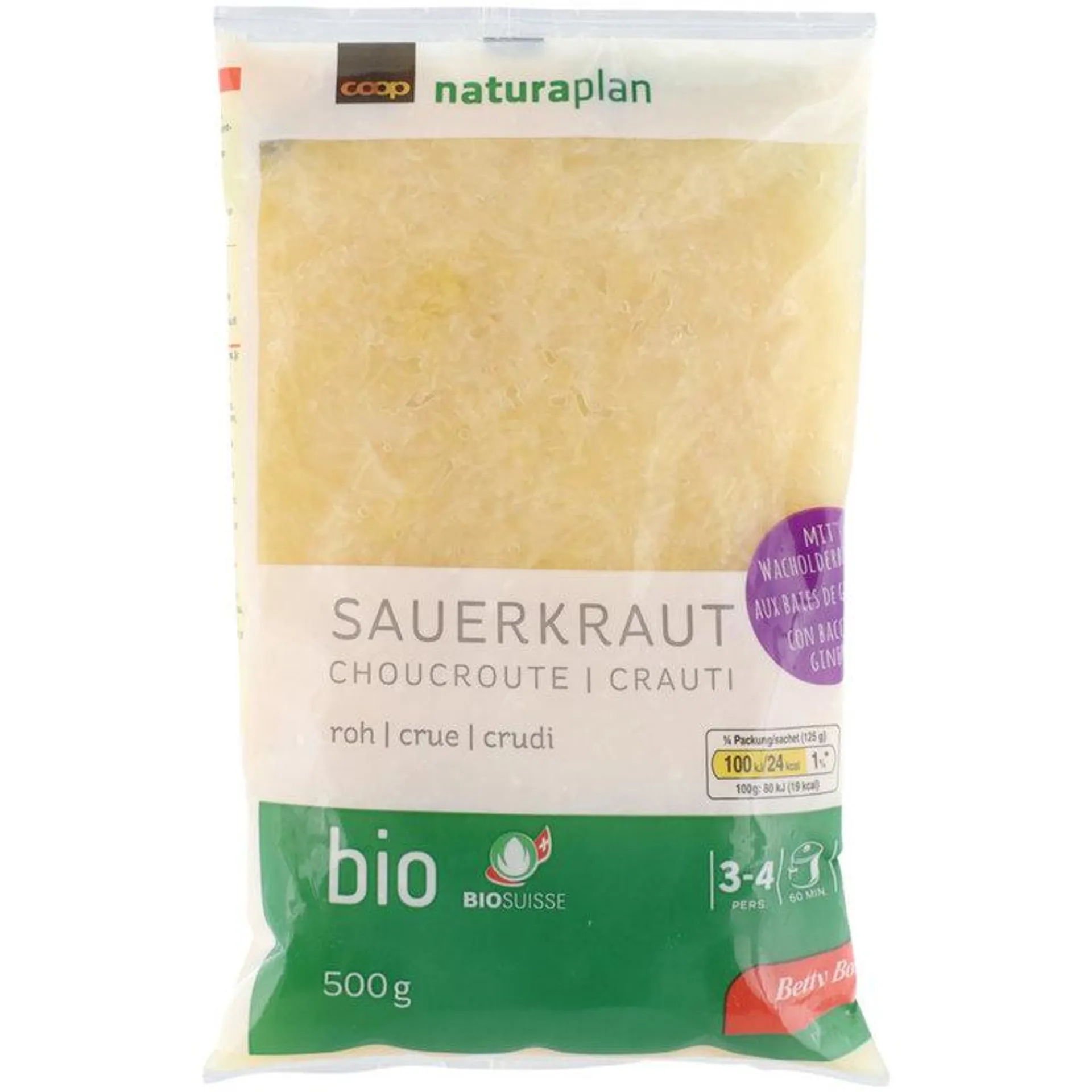 Betty Bossi Naturaplan Bio Sauerkraut roh mit Wacholder