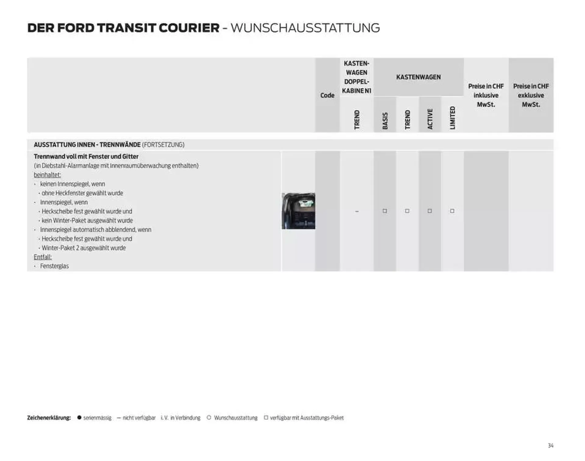 FORD TRANSIT COURIER Technische Daten Preisliste von 12. November bis 12. November 2025 - Prospekt seite  34