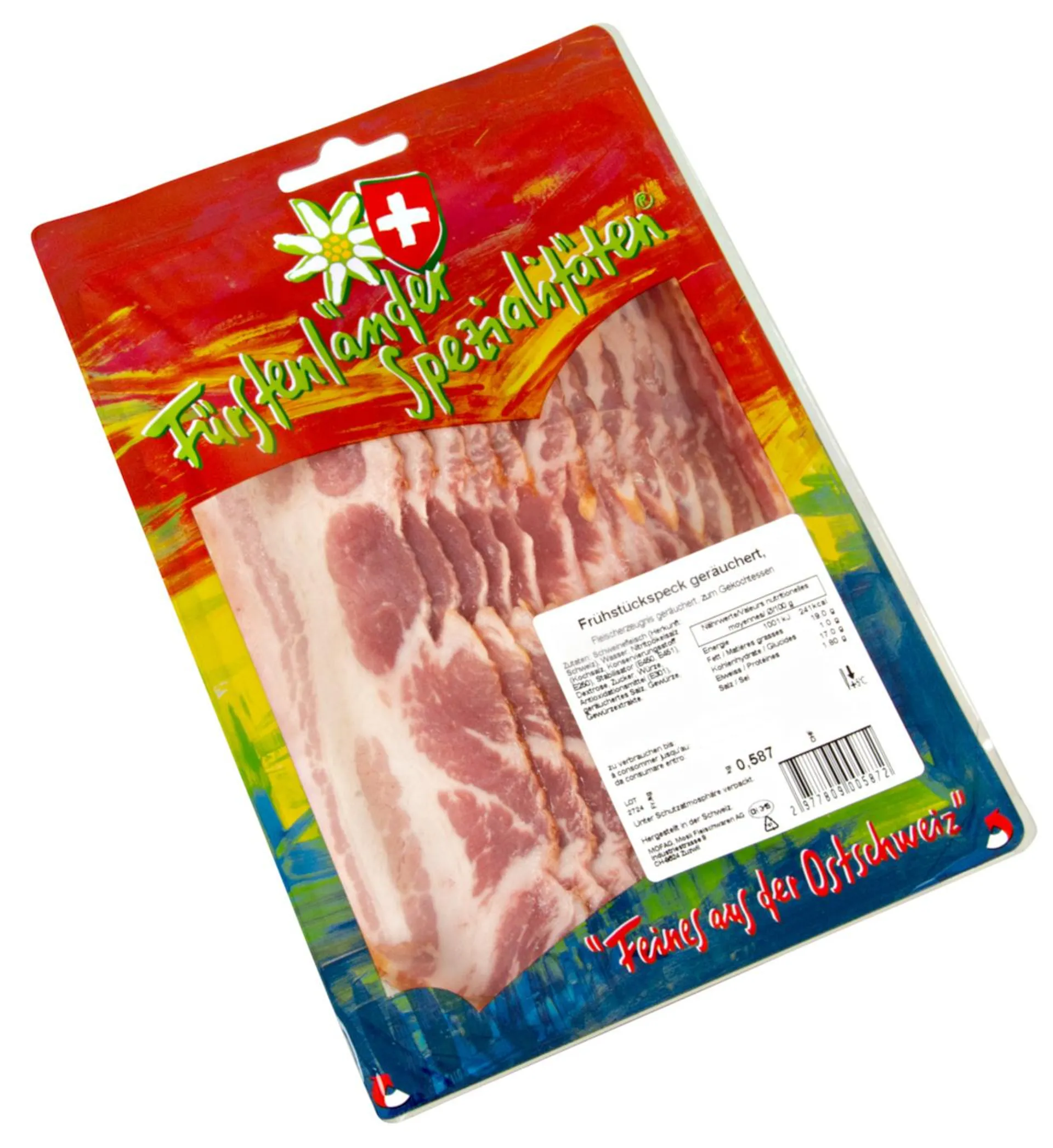 Möfag frühstücksspeck, geschnitten, ohne knochen, ohne schwarte, ca. 500 g