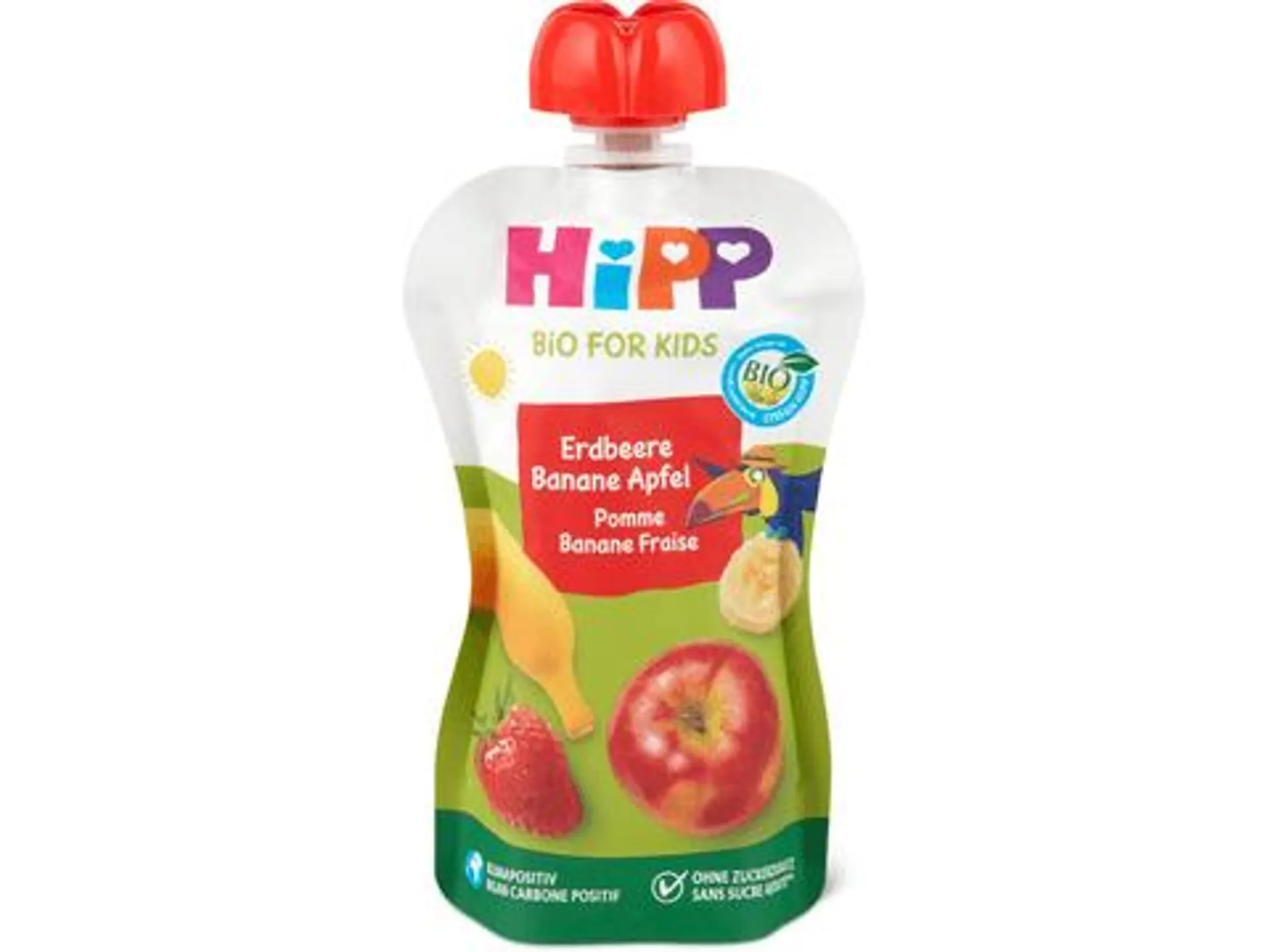 HiPP Bio Hippis · Quetschbeutel für Babys Erdbeere-Banane in Apfel · Ab 12 Monaten