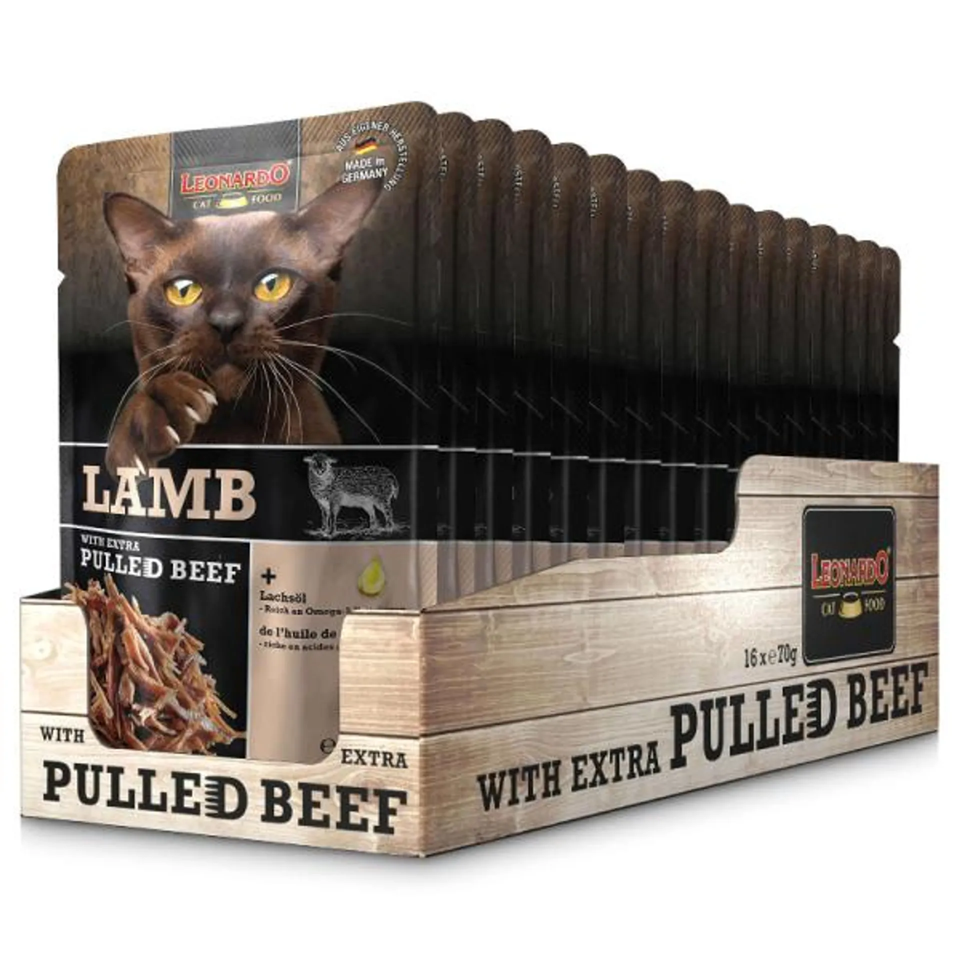 Leonardo Nassfutter Lamm & pulled Beef 16x70g