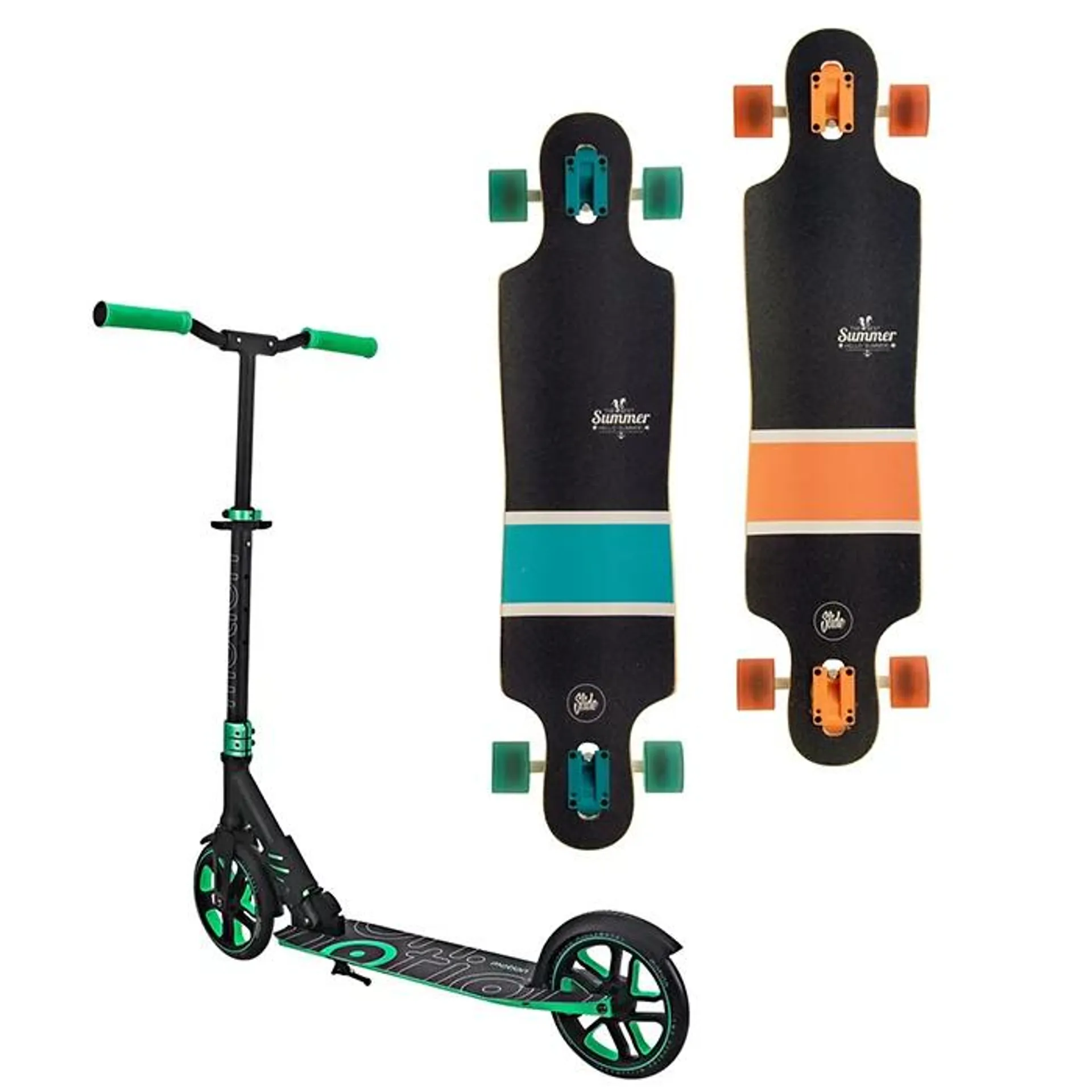 MOTION SLIDE Longboard, 38-Zoll und City Scooter Speedy 200mm