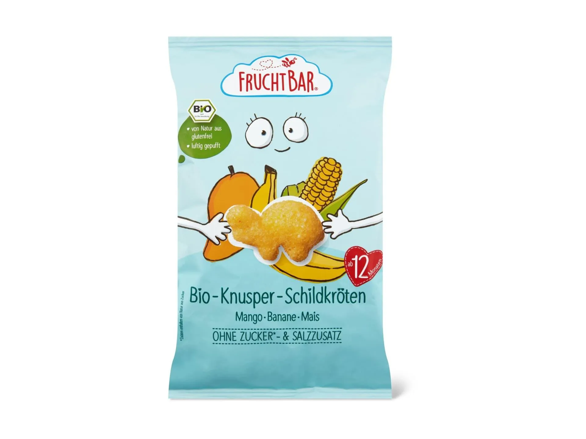 Fruchtbar Bio · Gepuffter Snack, Mango, Banane & Mais · Ab 12 Monaten