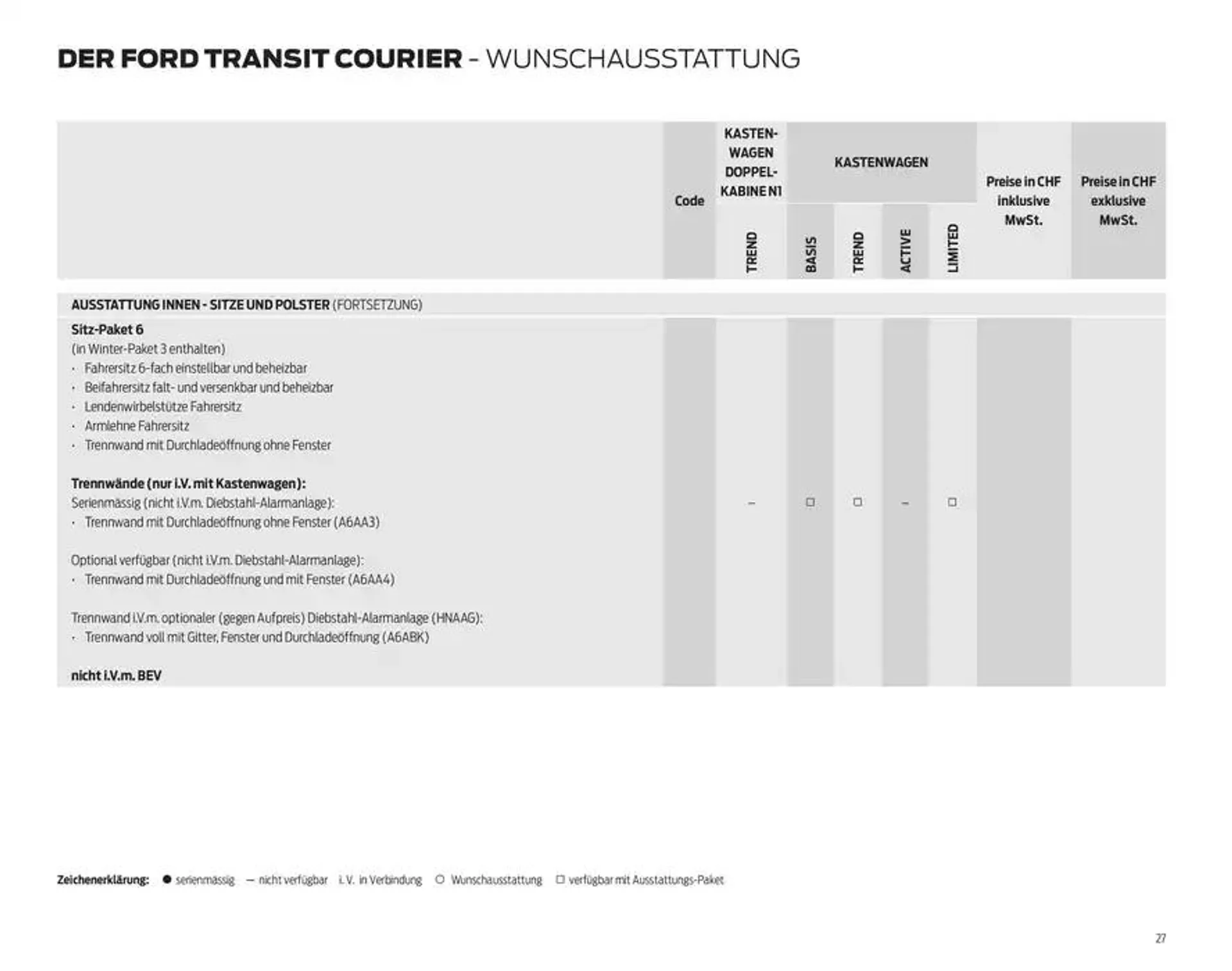 FORD TRANSIT COURIER Technische Daten Preisliste von 12. November bis 12. November 2025 - Prospekt seite  27