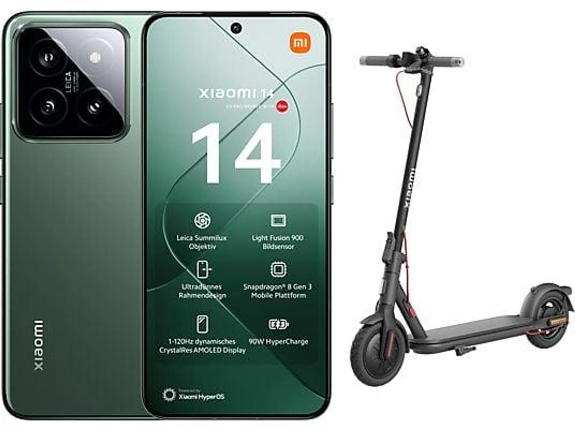 XIAOMI 14 + Electric Scooter 4 Lite Swiss Edition Bundle - Smartphone (6.36 ", 512 GB, Jade Green)