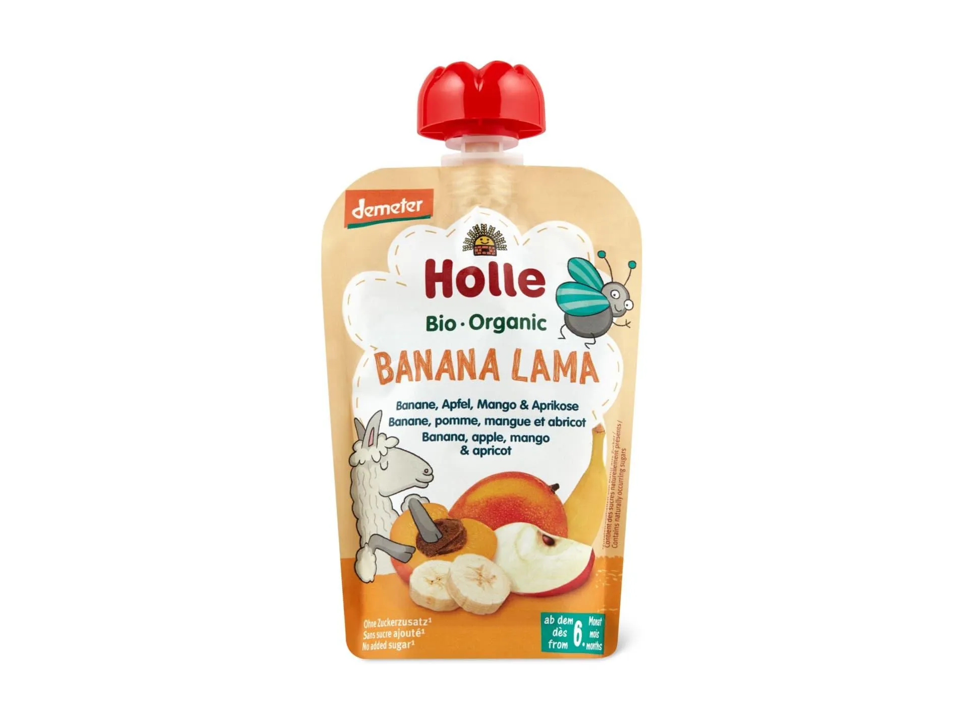 Holle Bio Demeter · Quetschbeutel für Babys Banana, Apfel, Mango und Aprikose · Ab 6 Monaten